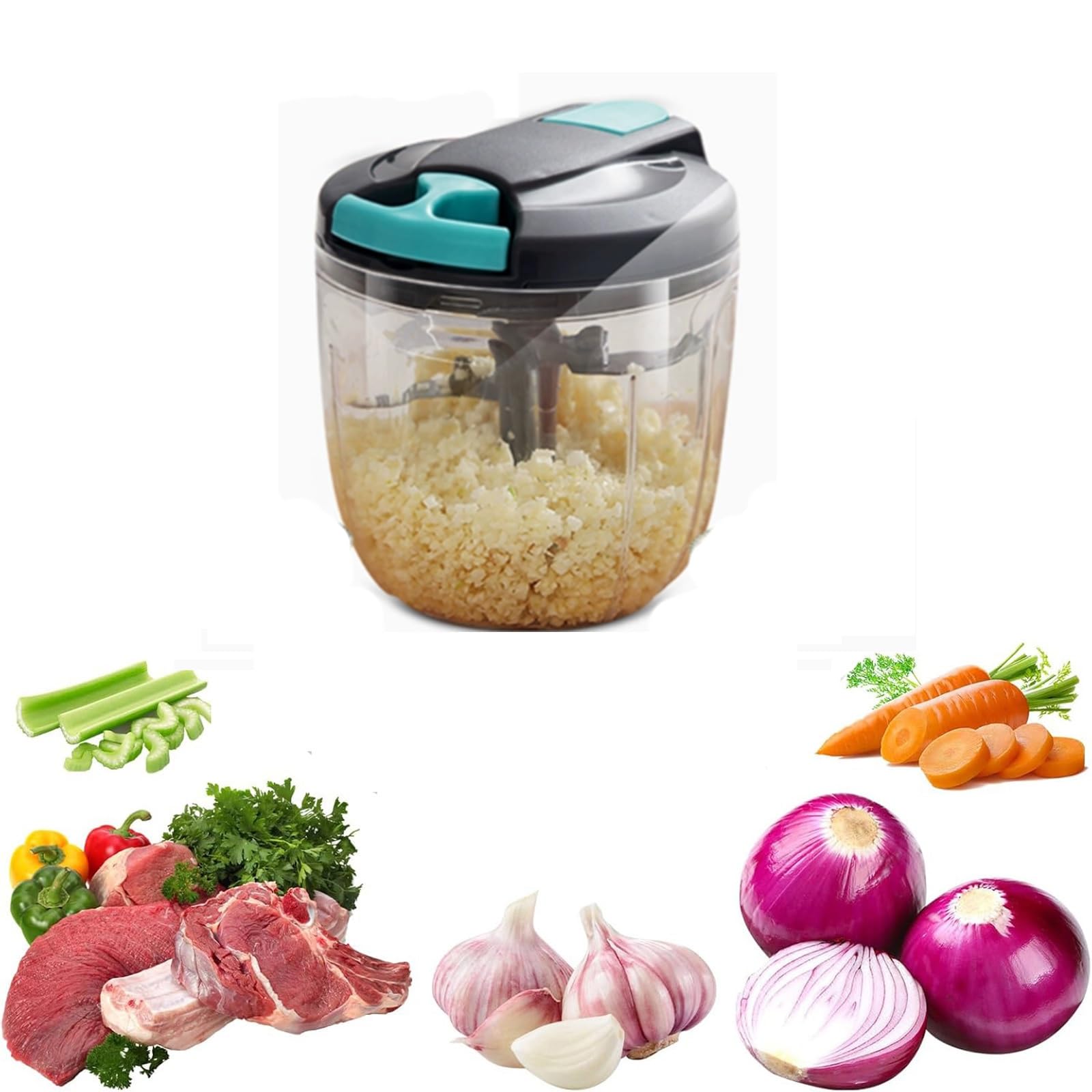 Tritatutto Manuale, Trita Aglio, Cipolla, Trita Aglio, Facile da Pulire, Mini, Portatile, for Zenzero, Frutta, Erbe, 500-900 ml(12 * 13.5cm)