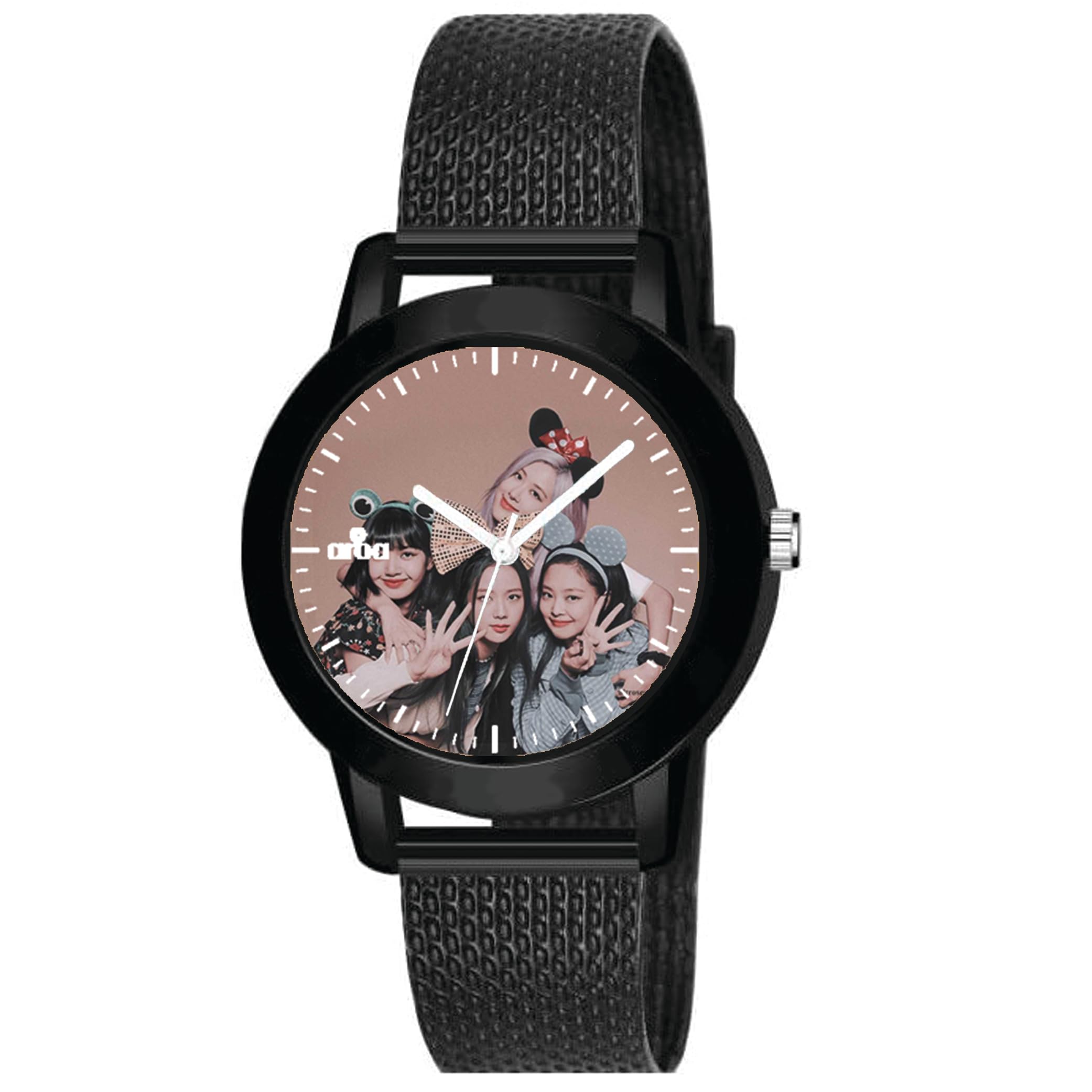 Watch for Ladies Womens with Blackpink on Dog Model :1039 in Black Metal Type Rubber Analog Watch Brown Dial for Women Stylish Ladies Watch for Girls