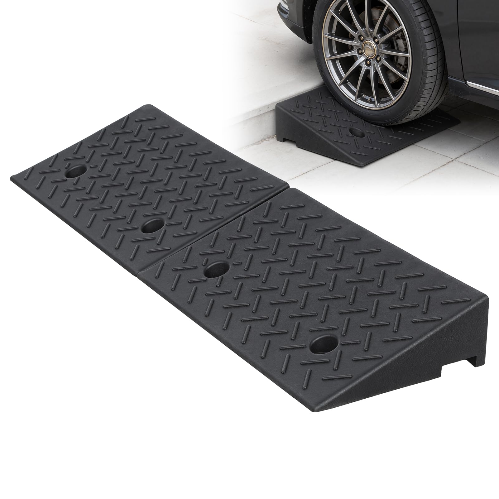 Rampa progowa gumowa 10 cm, 2-częściowy zestaw, rampa antypoślizgowa 7000 funtów do wózka inwalidzkiego, skutera Mobilite, motocyklowa, kosiarka garażowa, obrzeże (czarne)
