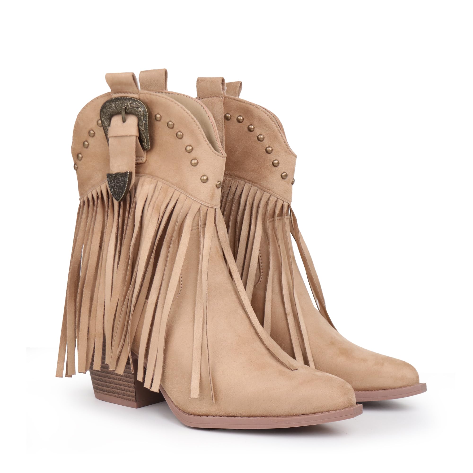 Hawkwell Bottes de cowboy à franges pour femme - Bottes de cowboy à enfiler - Bottines western