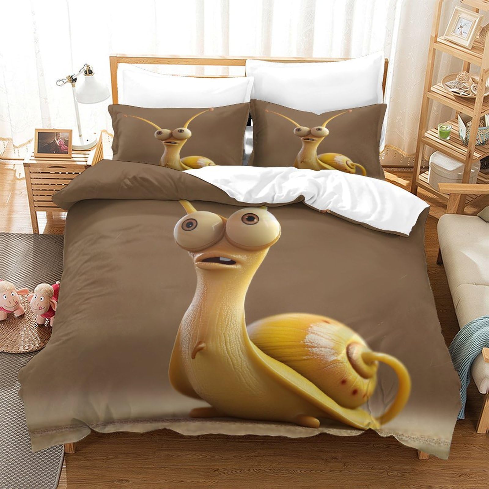 P1S9U7W5Y Charming Cartoon Snail 3D Printed Duvet Cover Set 3pcs Microfiber Animal Bedding Set Super king（260x220cm）