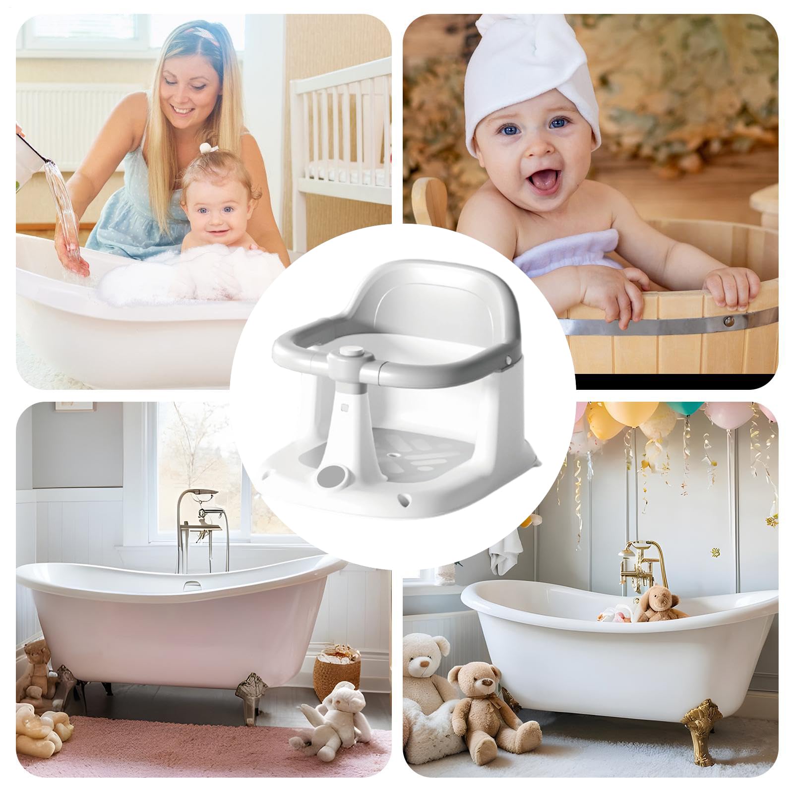 Asiento de Baño para Bebé Asiento De Ducha Infantil | Silla Con Ventosas Antideslizante Para Ducha Hogar Viajes Hoteles Niños 6-24 Meses