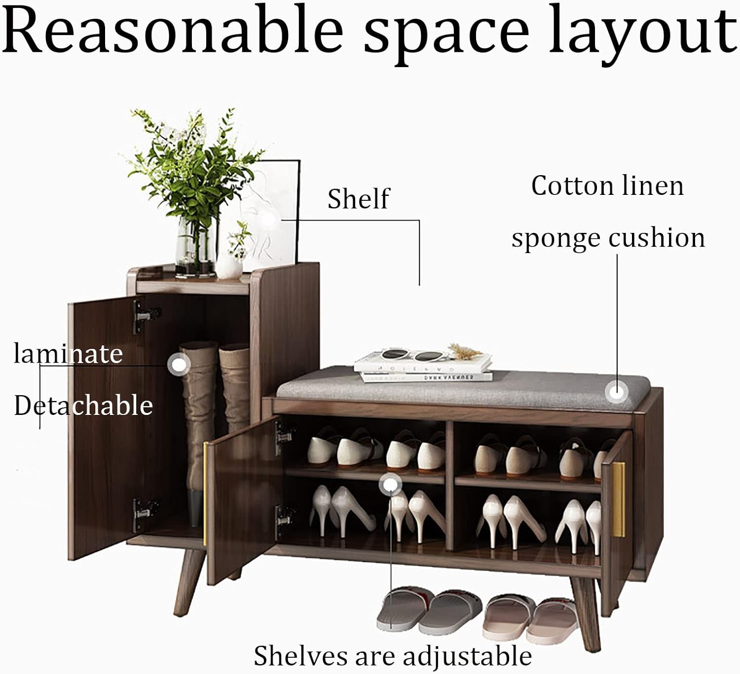 Shoe Storage Cabinet Cabinets Hallway Slim Cupboard Cupboards Hallways Slimline，Wooden Shoe Rack Entryway Bench with Storage Cabinet, 2-Tier Removable Shelf, Cushioned Seat, Stylish Hallway