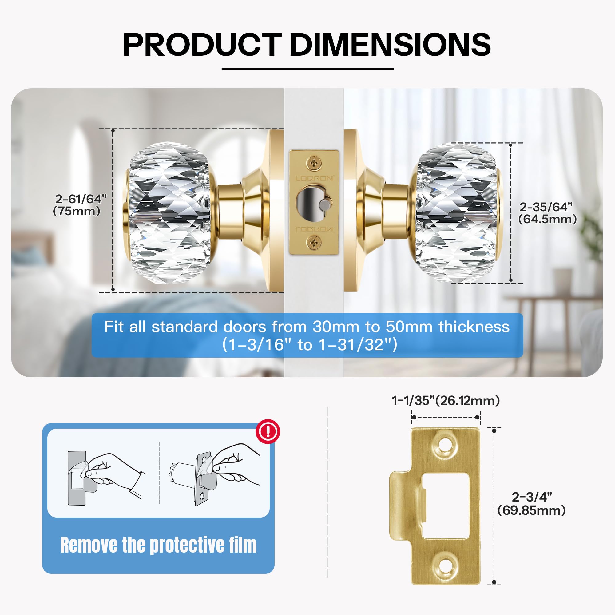 Crystal Glass Door Knobs with Lock - Luxury Security -2