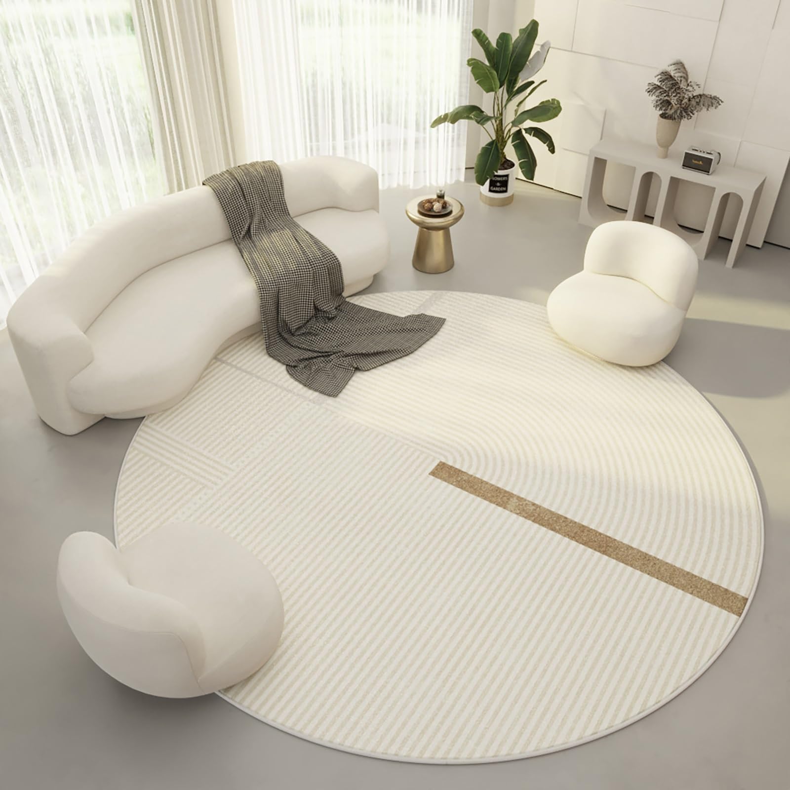 Tapis rond géométrique moderne antidérapant lavable pour salon