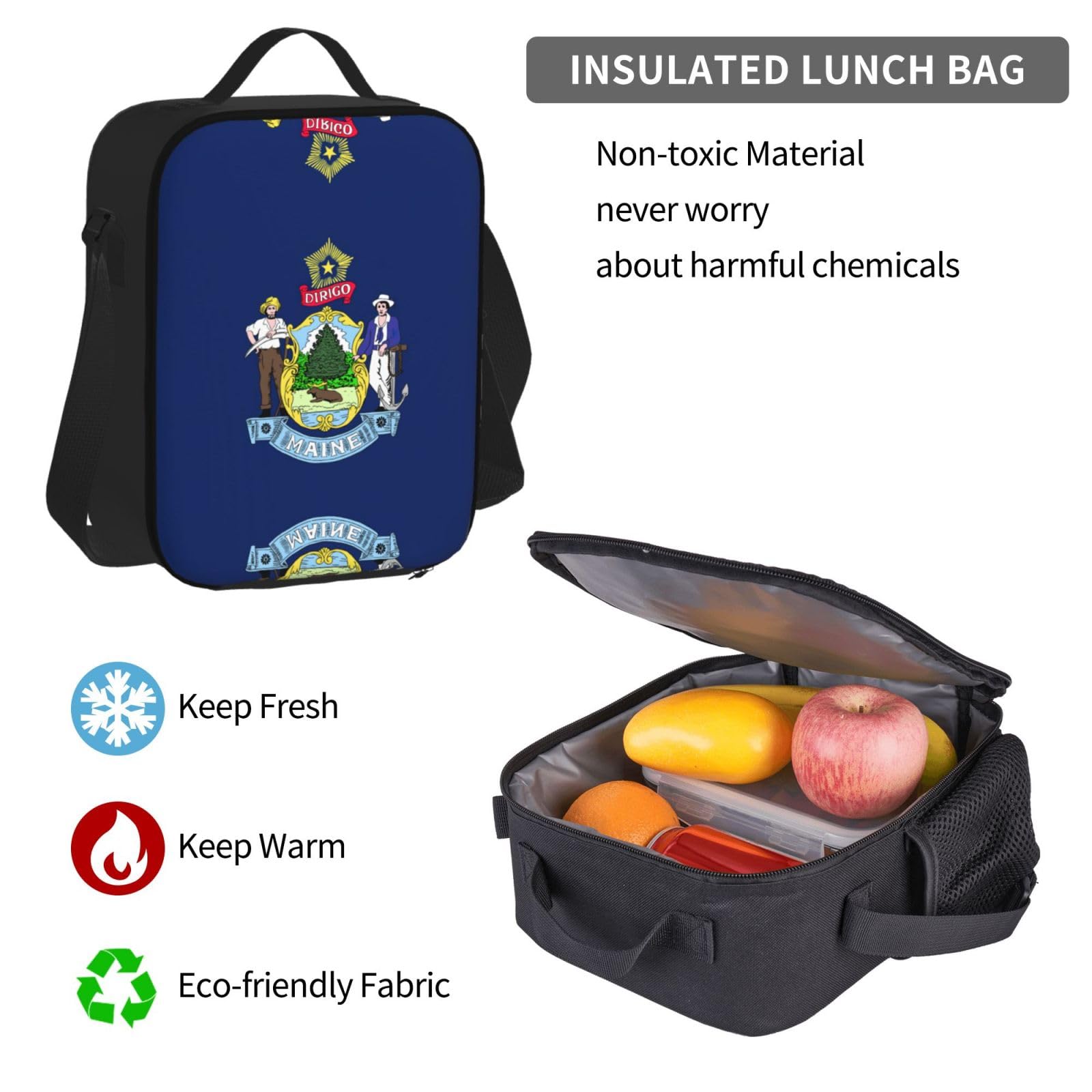 Flaga stanu Maine plecak dziecko chłopcy dziewczęta pudełko na lunch szkoła torba zestaw uczniów szkoły student prezent, Czarny, One Size, Bagaż