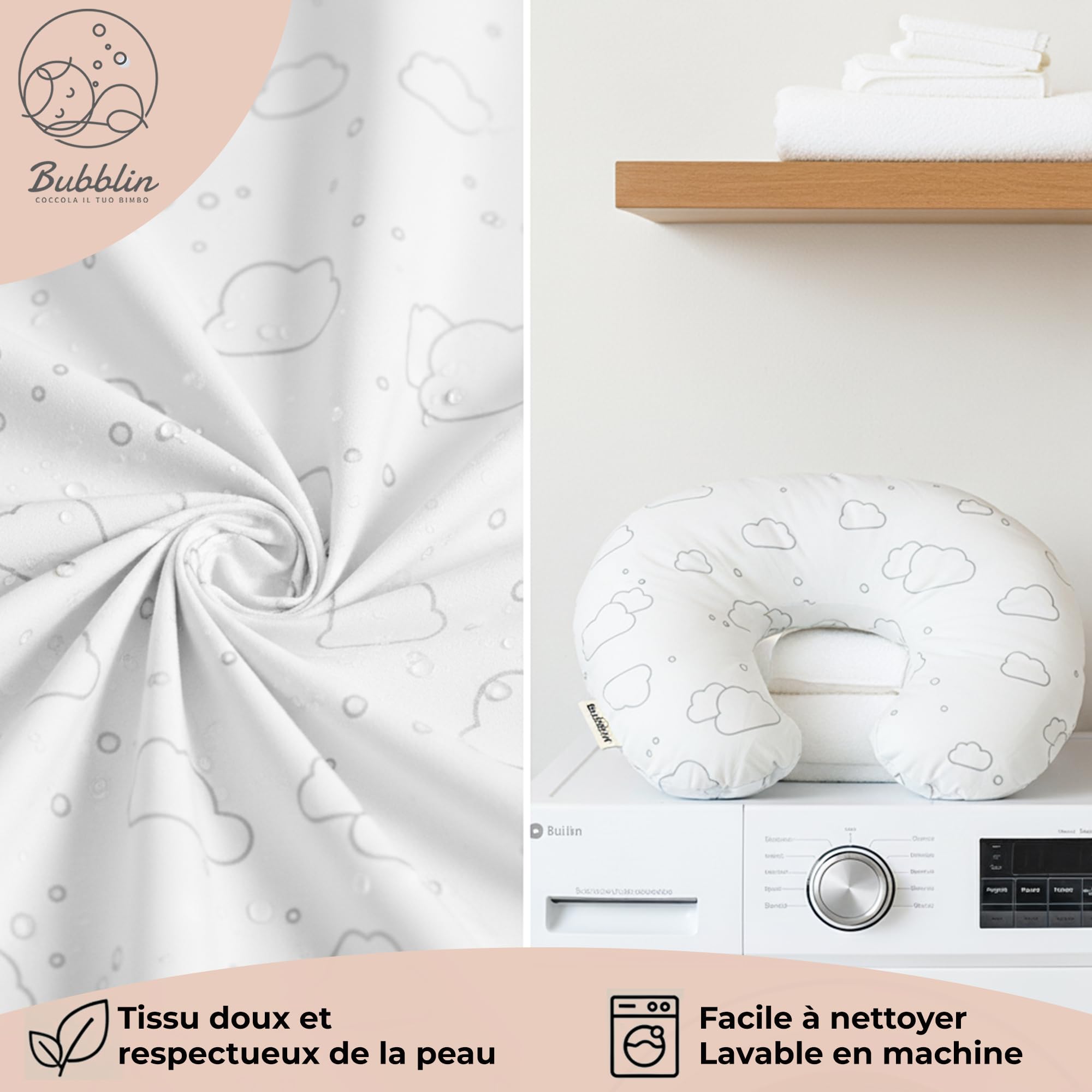 Housse de Coussin pour Allaitement 100% Coton avec Fermeture Discrète (Housse de Coussin pour Allaitement, Étoile) (Housse de Coussin pour Allaitement, Nuage)