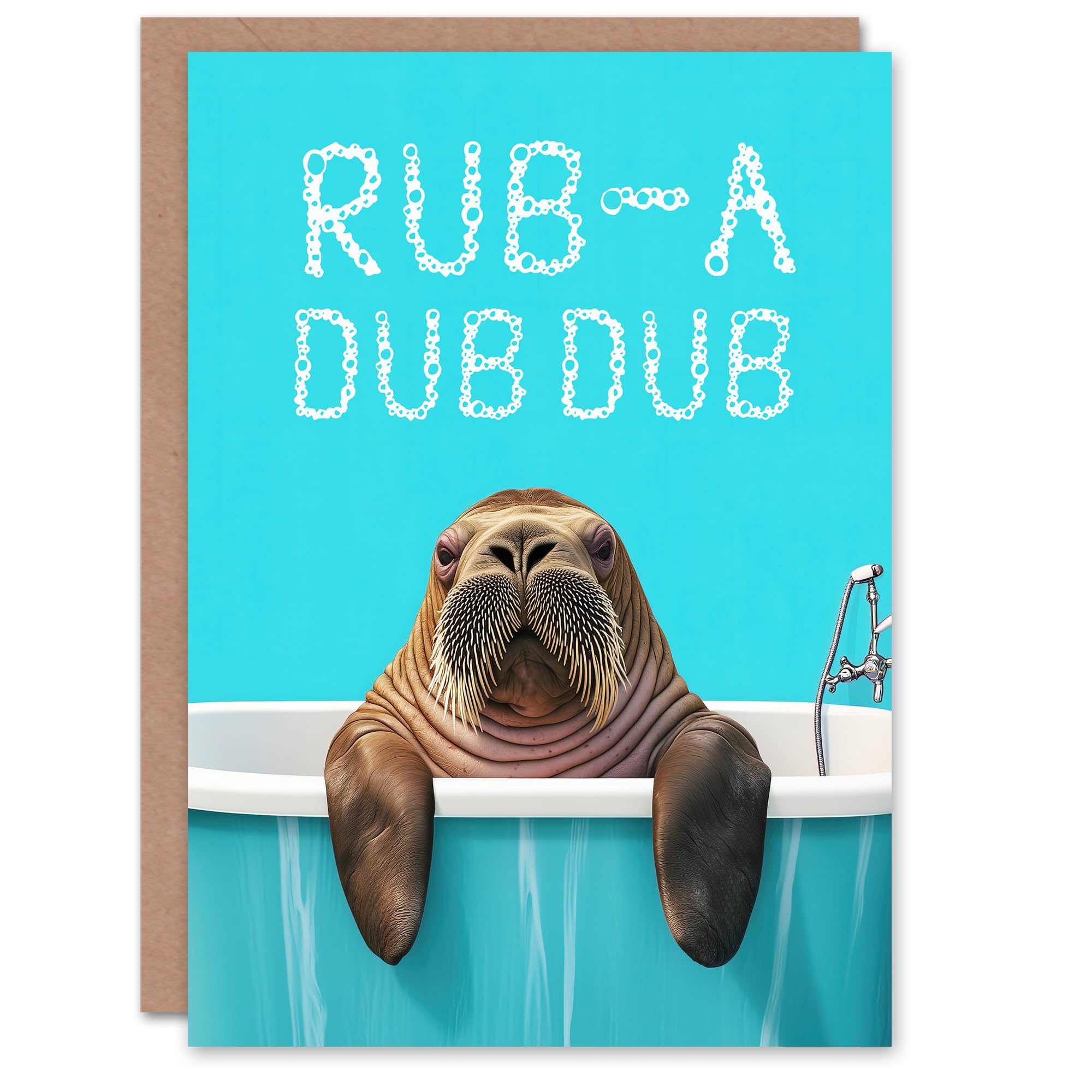 Artery8 Greeting Card Walrus in Bathtub Bath Time Rub A Dub Funny Blank For Him Or Her Art Birthday Card
