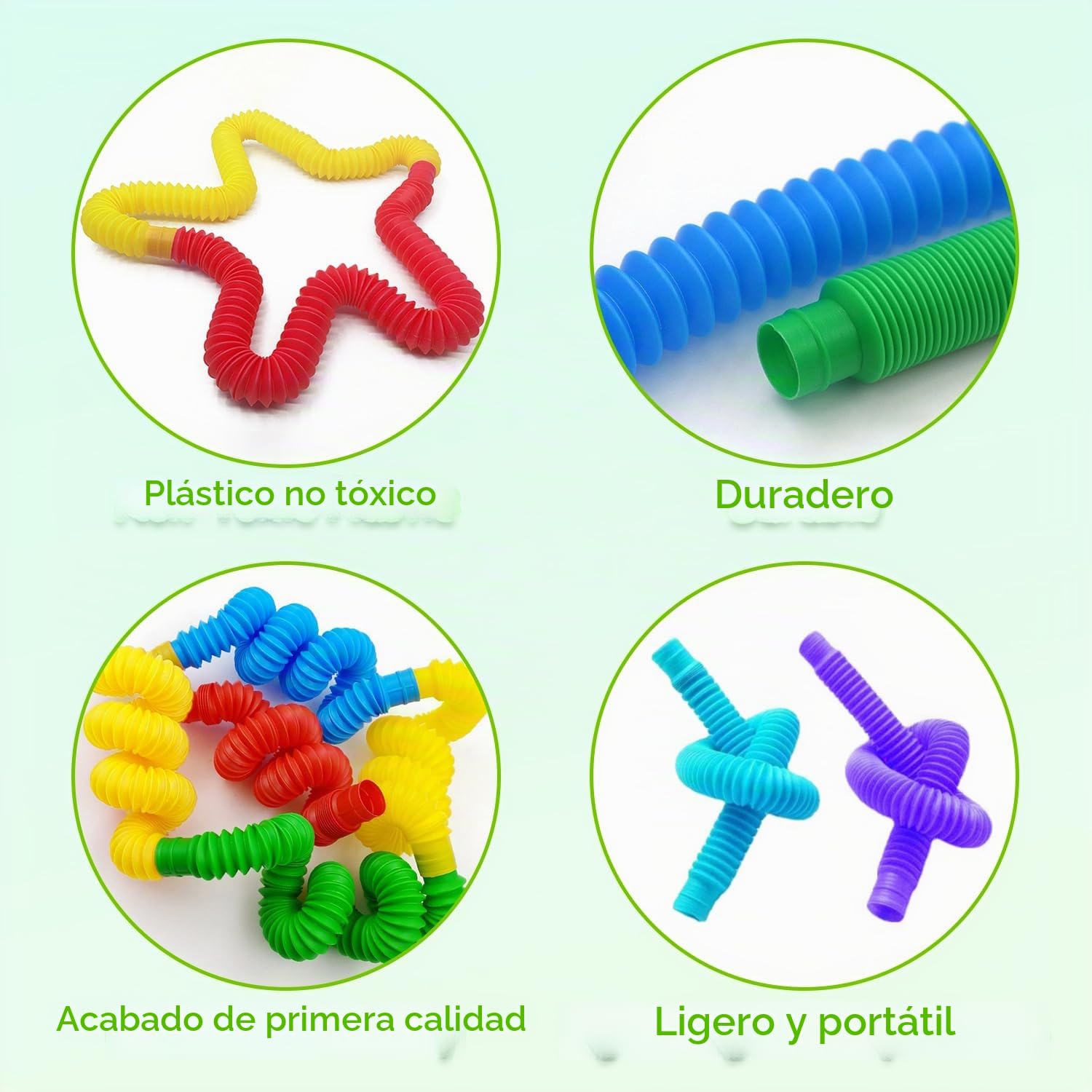 15 Tubos Sensoriales Elásticos Pop – 5 Colores, 14 Cm Retraídos, Estiran Hasta 45 Cm, Para Aliviar Estrés En Niños Y Adultos