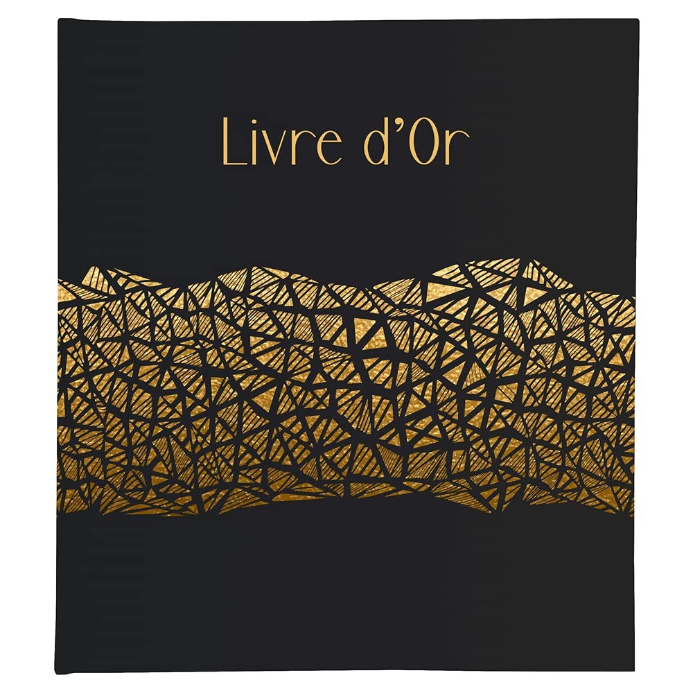 Exacompta - Réf. 47981E - Livre d'or ARAMY - 100 pages tranche or unies blanches - format 27 x 22 cm - couverture imprimée motif feuilles de palmier - marquage or rosé