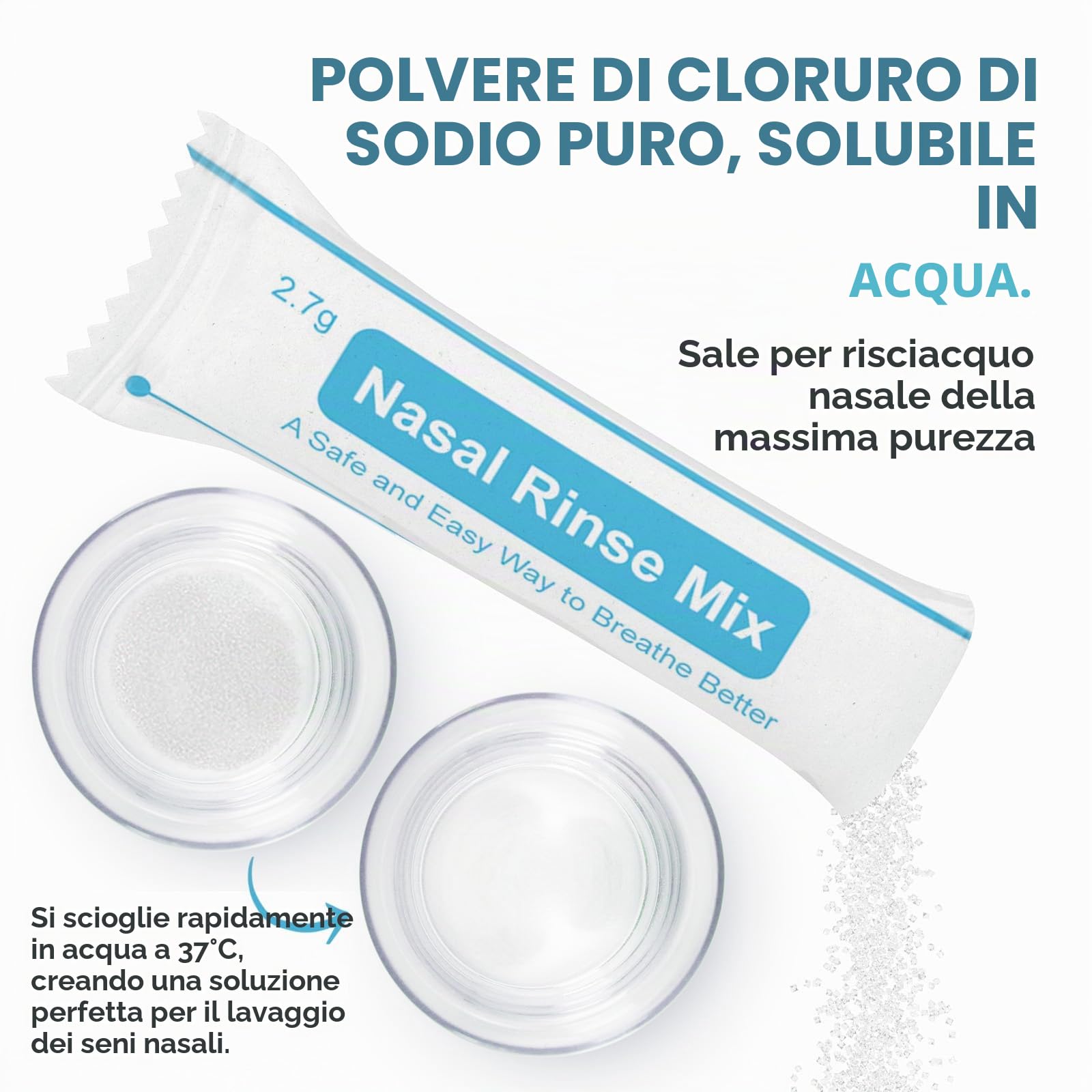 Sale per Lavaggi Nasali 60 Bustine da 2,7 g – Soluzione Fisiologica per Irrigazione Nasale – Adulti e Bambini – Ideale per Doccia Nasale