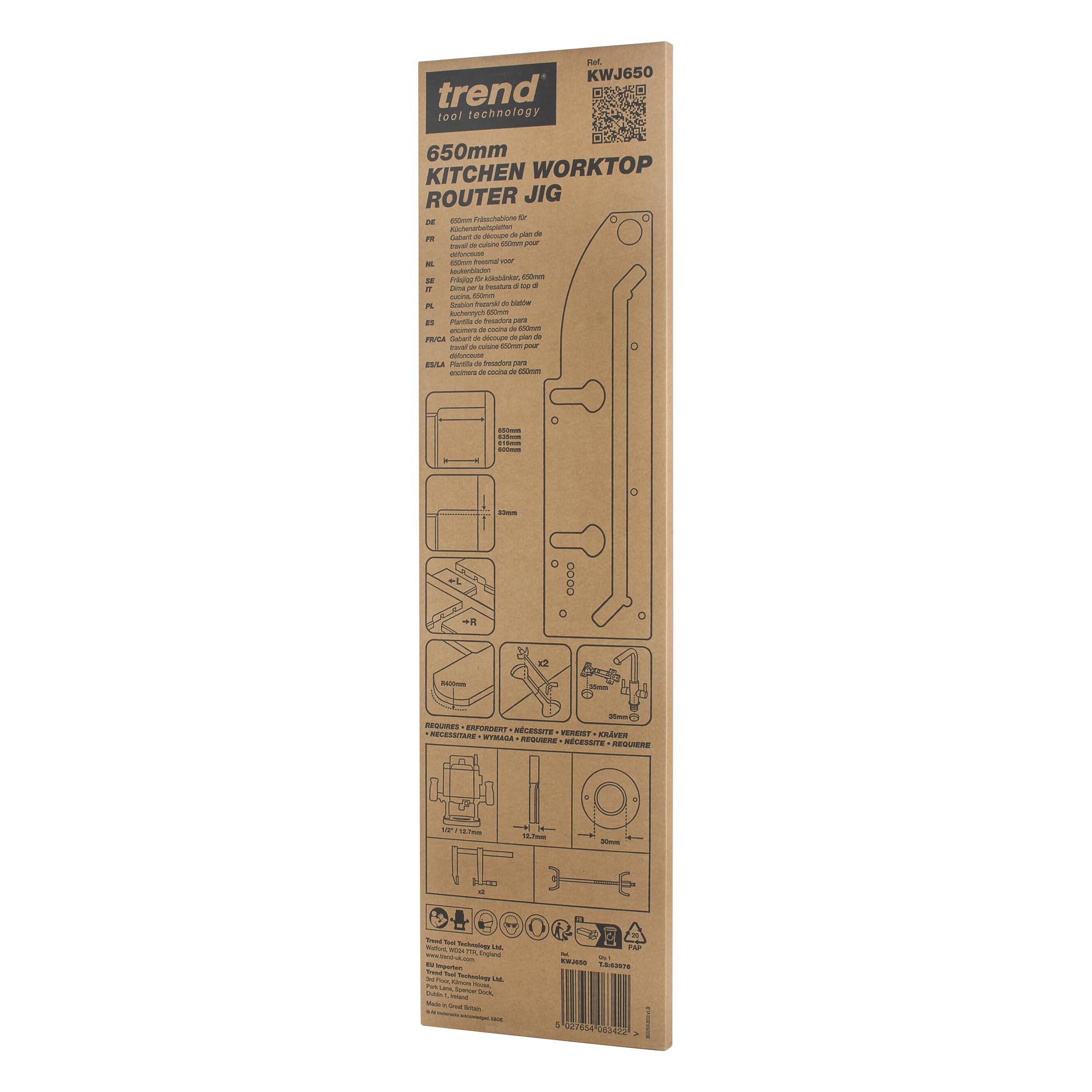 Trend Plantilla per Piani di Lavoro da Cucina con Taglio Peninsulare, per Piani Fino a 650mm, KWJ650