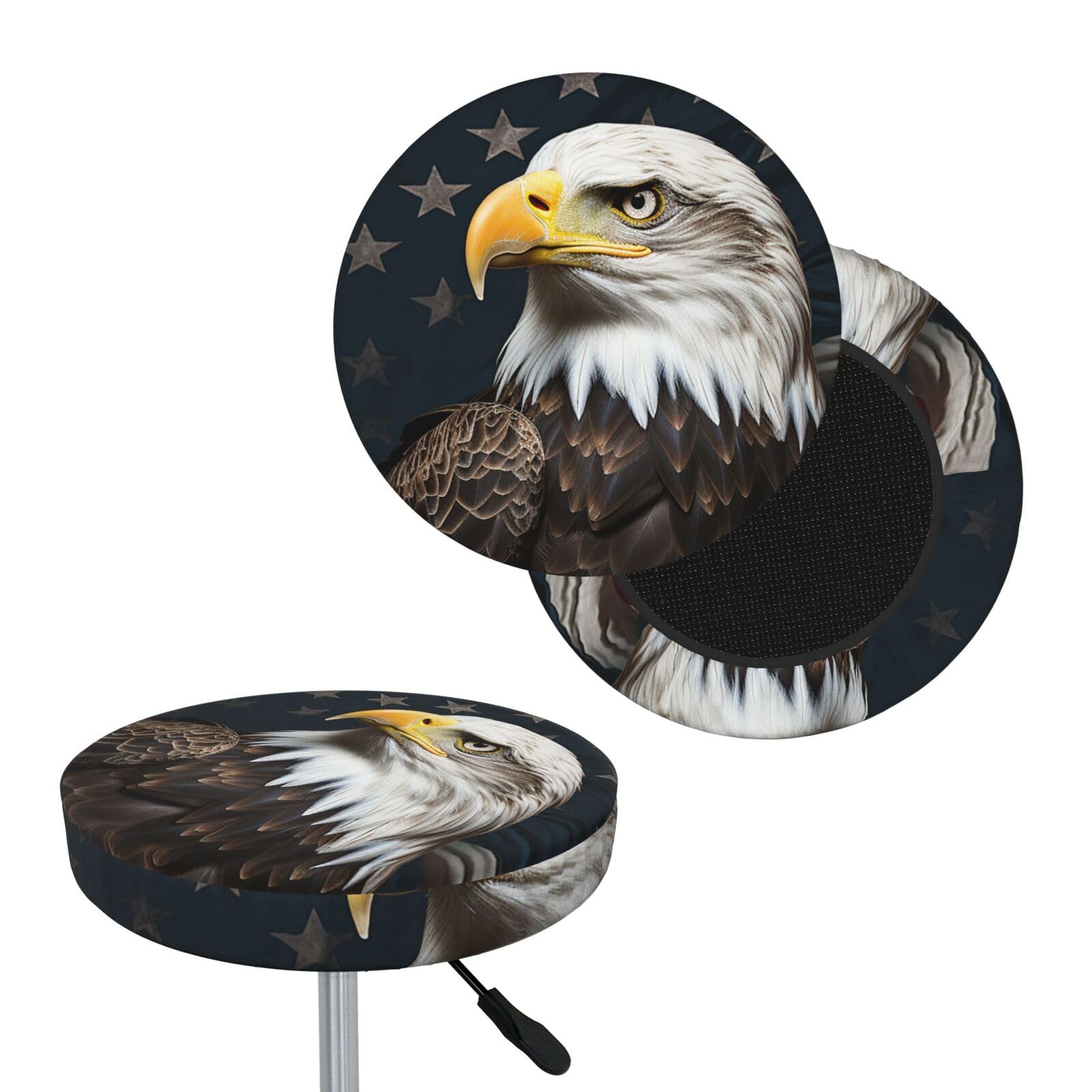 American bald eagle sitting on flag ribbon Bar Stool Cover Round Elastic Stool Cushion Covers Dustproof Bar Chair Cover Washable Stool Cushion Slipcover Stretch Stool Seat Covers for 12-14 Inch Chair