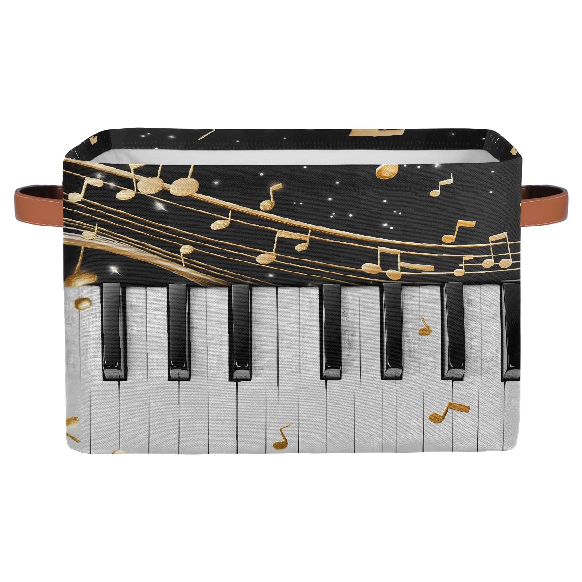 Peaom Music Notes Storage Basket for Shelves, Storage Bins with Handles, Collapsible Basket for Organizing, Closet Toy Baskets for Nursery Room,