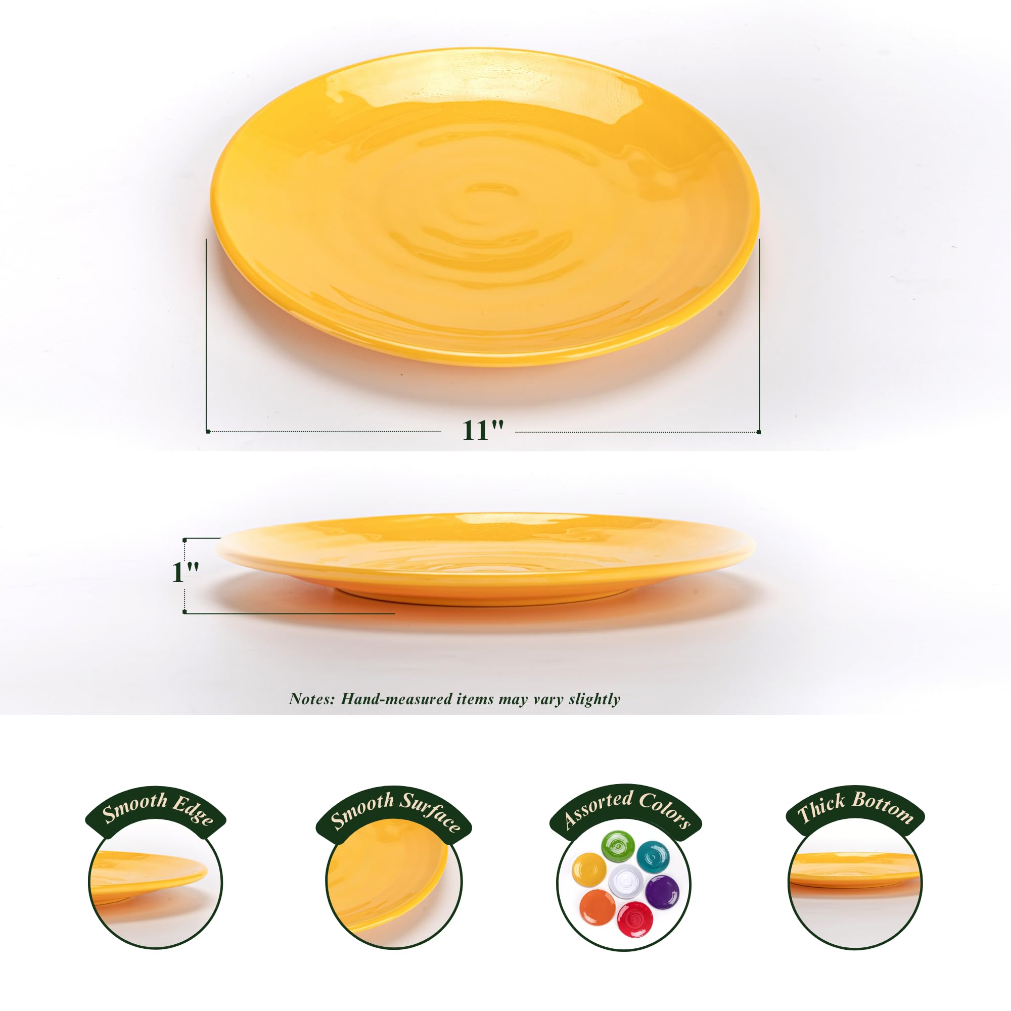 Platos de melamina de 11 pulgadas (juego de 6) – Vajilla de plástico irrompible y reutilizable con sensación de cerámica, apilables y aptos para lavavajillas – Versátil para todas las comidas