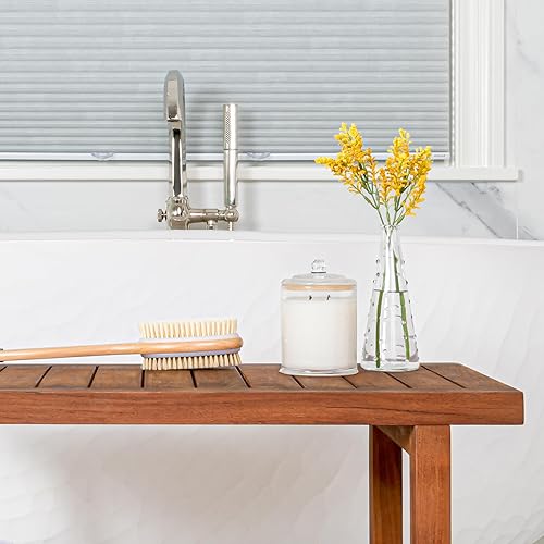 Miniatura 3 de Best Home Fashion Mesa de banco de ducha de teca con estante, mesa auxiliar grande para baño y spa, 14 pulgadas de ancho x 30 pulgadas de largo x 18