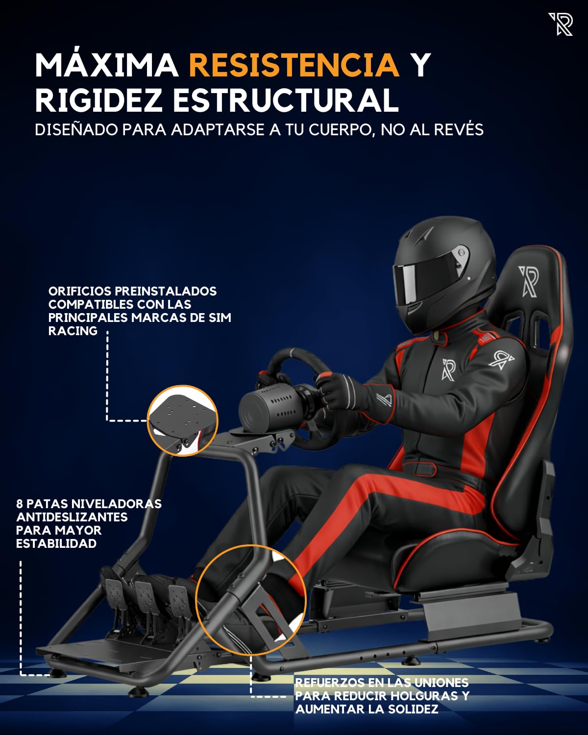 Ranqer Silla Simulator Racing Ajustable De Cuero PU Compatible Con Fanatec Logitech Moza Simagic Volantes Y PC Playstation Xbox Con Revestimiento Antirayaduras Y Firmeza