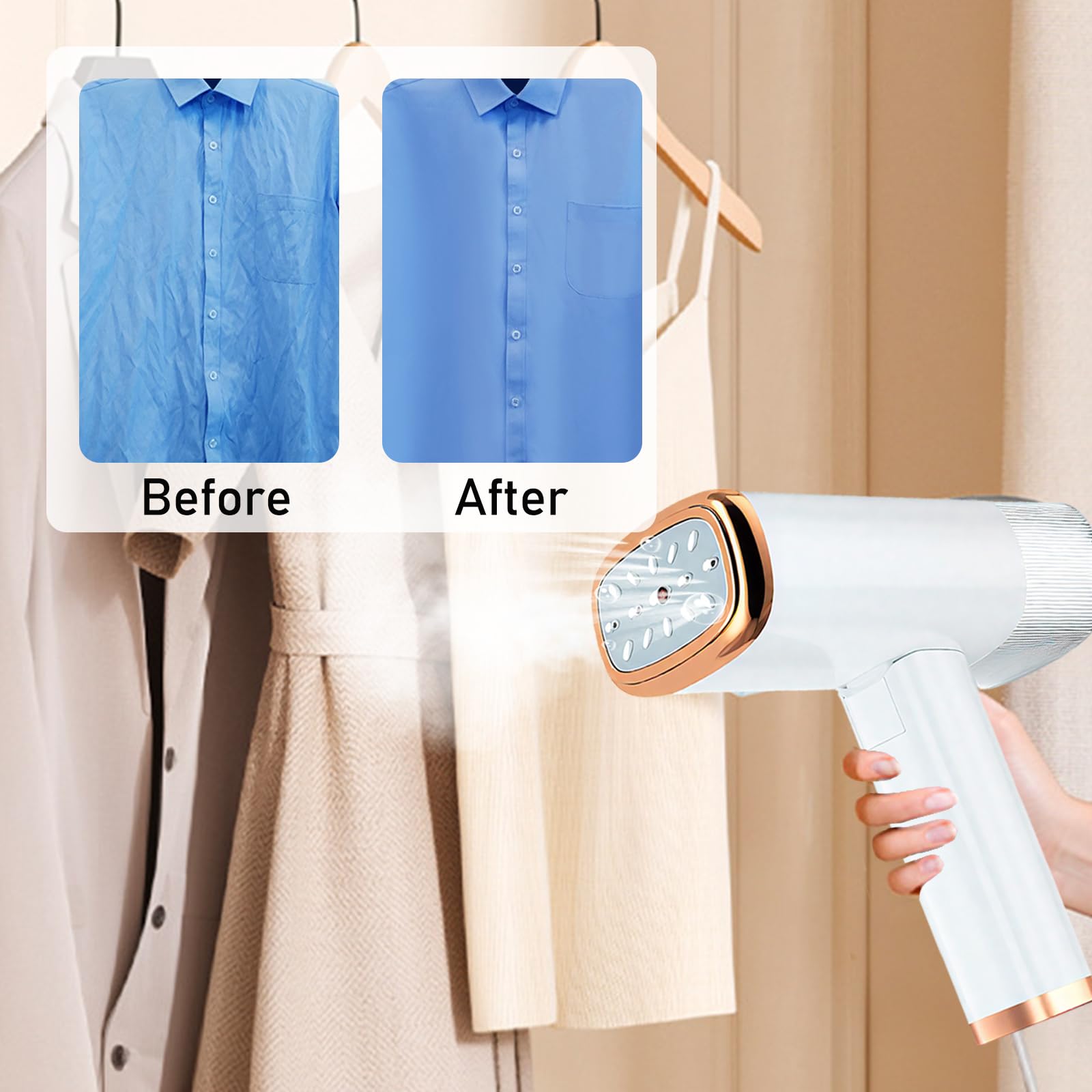Défroisseur à vapeur pour vêtements, Défroisseur portable à main pour élimination des plis, Chauffage rapide en 20s, Réservoir d'eau détachable de 110 ml, Défroisseur portable pour vêtements pour la