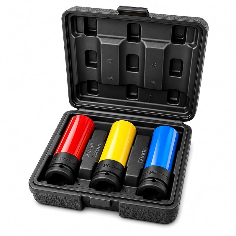 Kit de Soquetes de Impacto para Porcas de Roda AUTOPTIM com Encaixe de 12,7 mm, Aço CR-MO, 17, 19 e 21 mm, 3 Peças