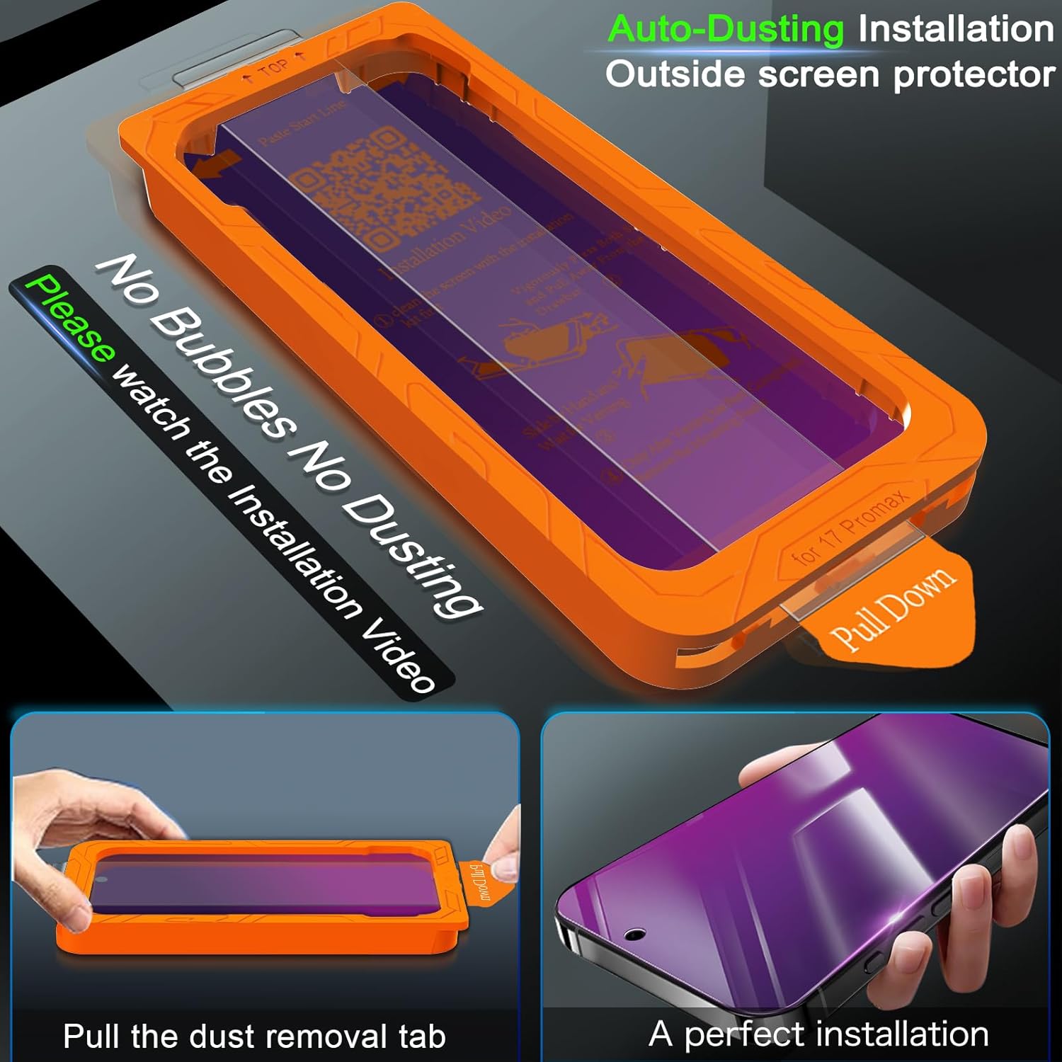 IMBZBK [Auto-Dust Removal] Colorful Privacy Screen Protector for iPhone 17 Pro Max [Private] Accessories, 3 Pack Anti Spy Anti-Blue Light Tempered Glass, Briliant Gradient Purple