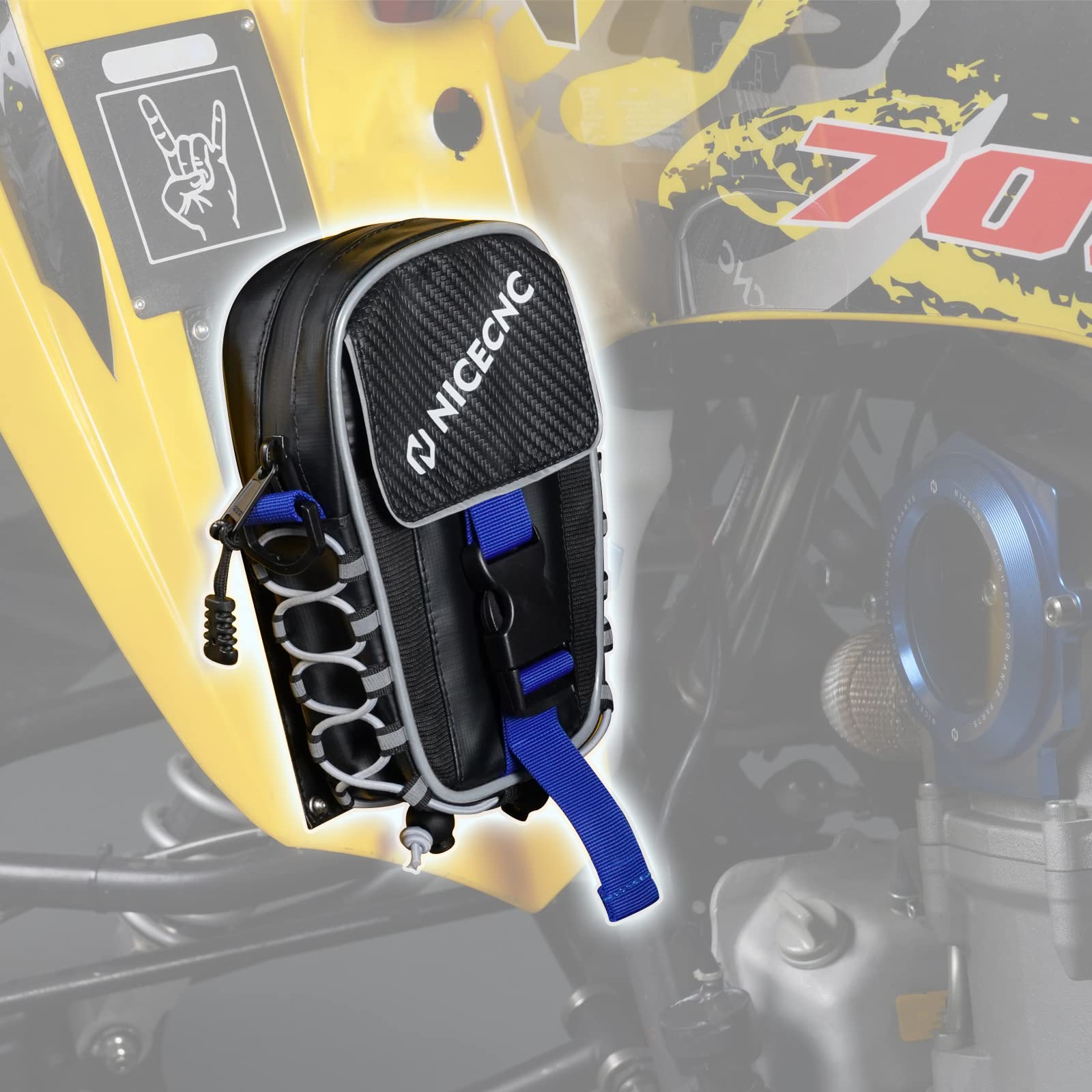 NICECNC Raptor 700 Fender Bag ATV Aufbewahrungstasche PVC Stoff Werkzeug Aufbewahrungstasche Reflektierender Streifen Wasserabweisender Reißverschluss Compatible with Yamaha Raptor 700 ATV Zubehör