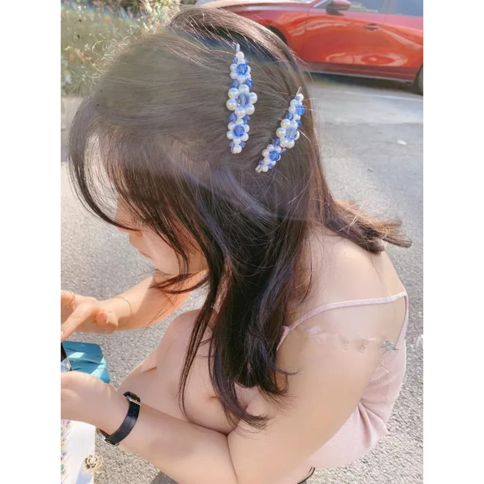 Juego de 7 Piezas de Horquillas para el Cabello para Mujer, Horquillas con Flores con Cuentas, Perla Transparente Hai para niñas