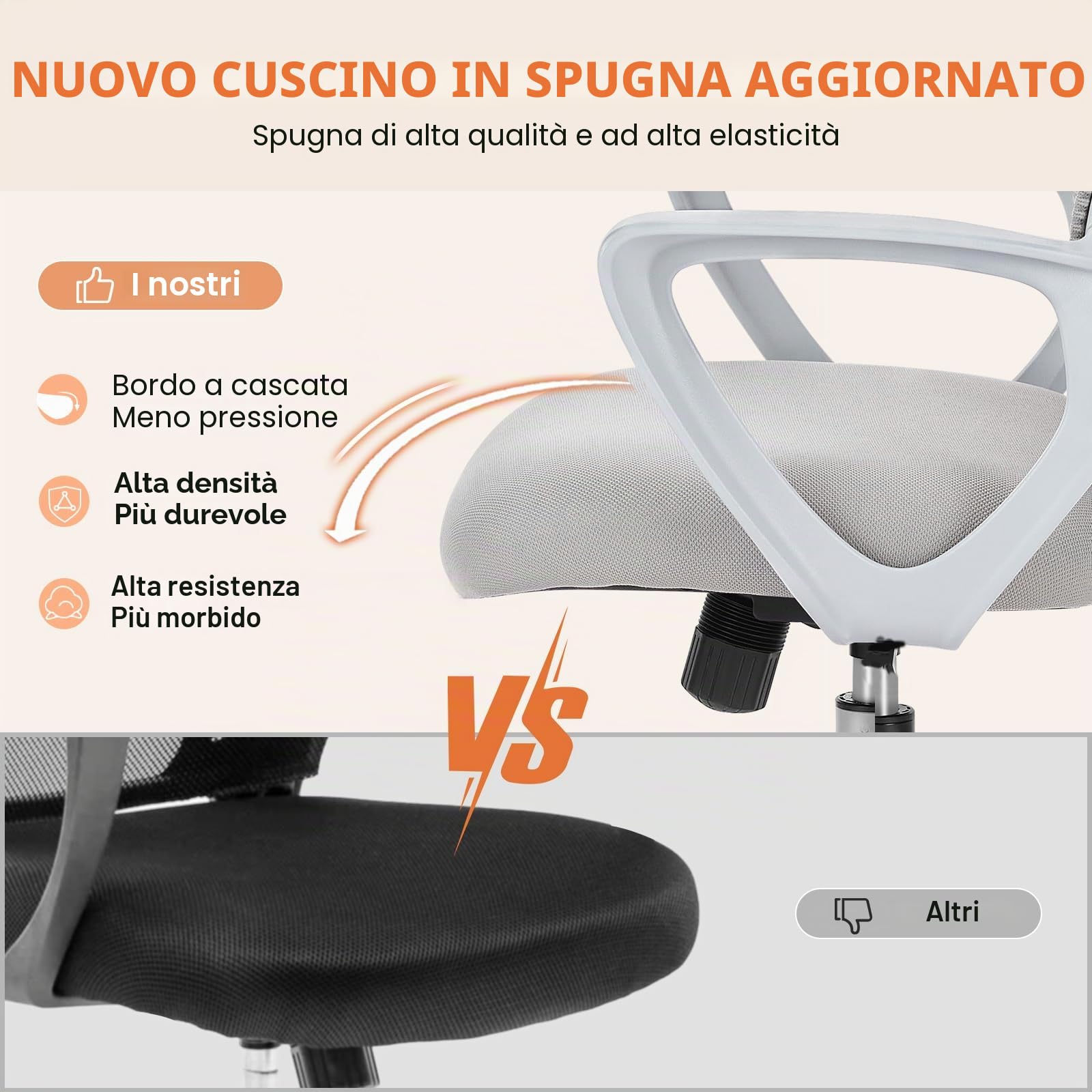 Sweetcrispy Bürostuhl Ergonomisch scrivania con Supporto Lombare, braccioli Regolabili, Sedia Girevole, Adatta per Ufficio e Camera da Letto (Nero), Metallo, Grigio, Fester Handlauf