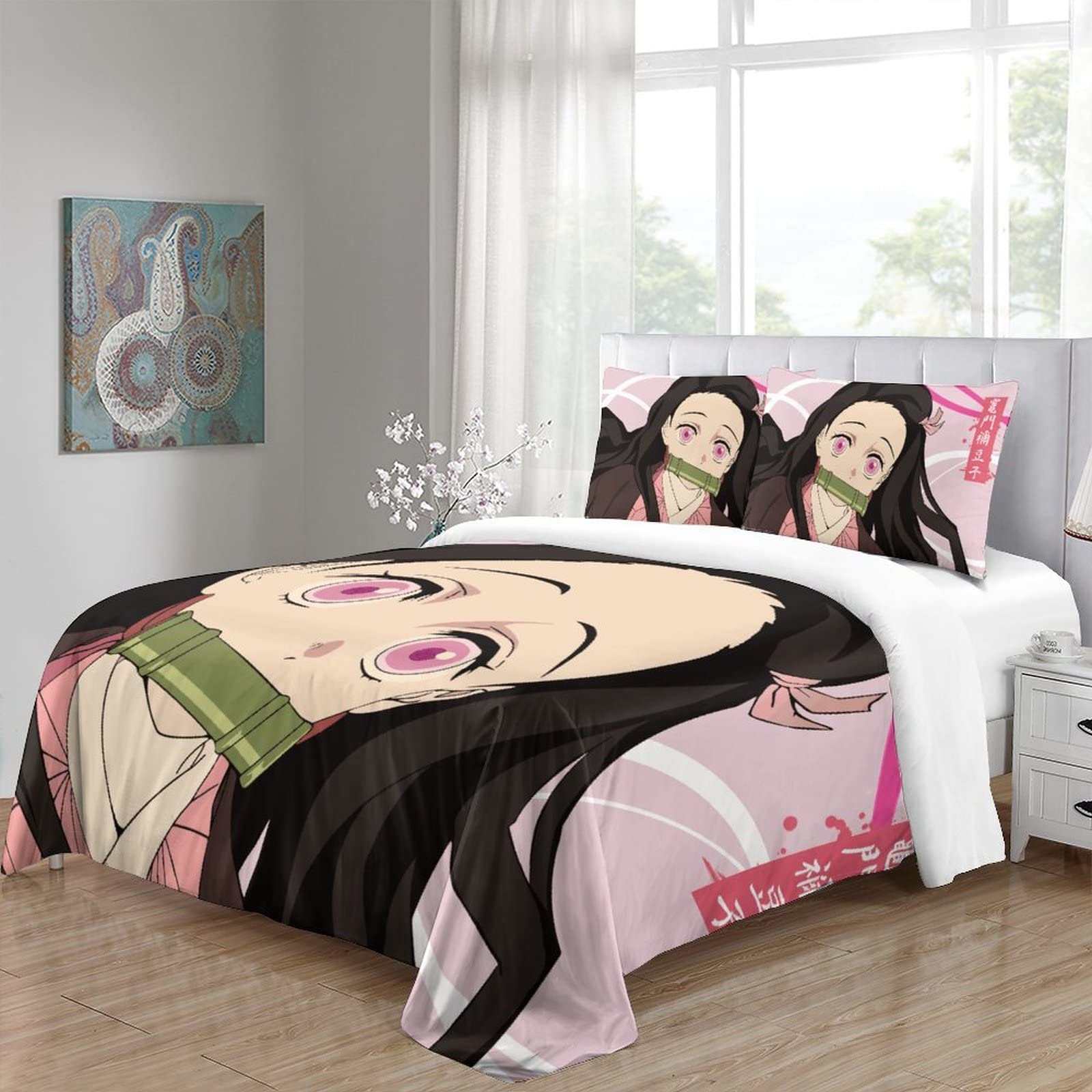 Set Biancheria Da Letto Demon Slayer 3 Pezzi – Copripiumino Con Cerniera In Microfibra, Doppia 200x200cm, Regalo Perfetto Per Fan