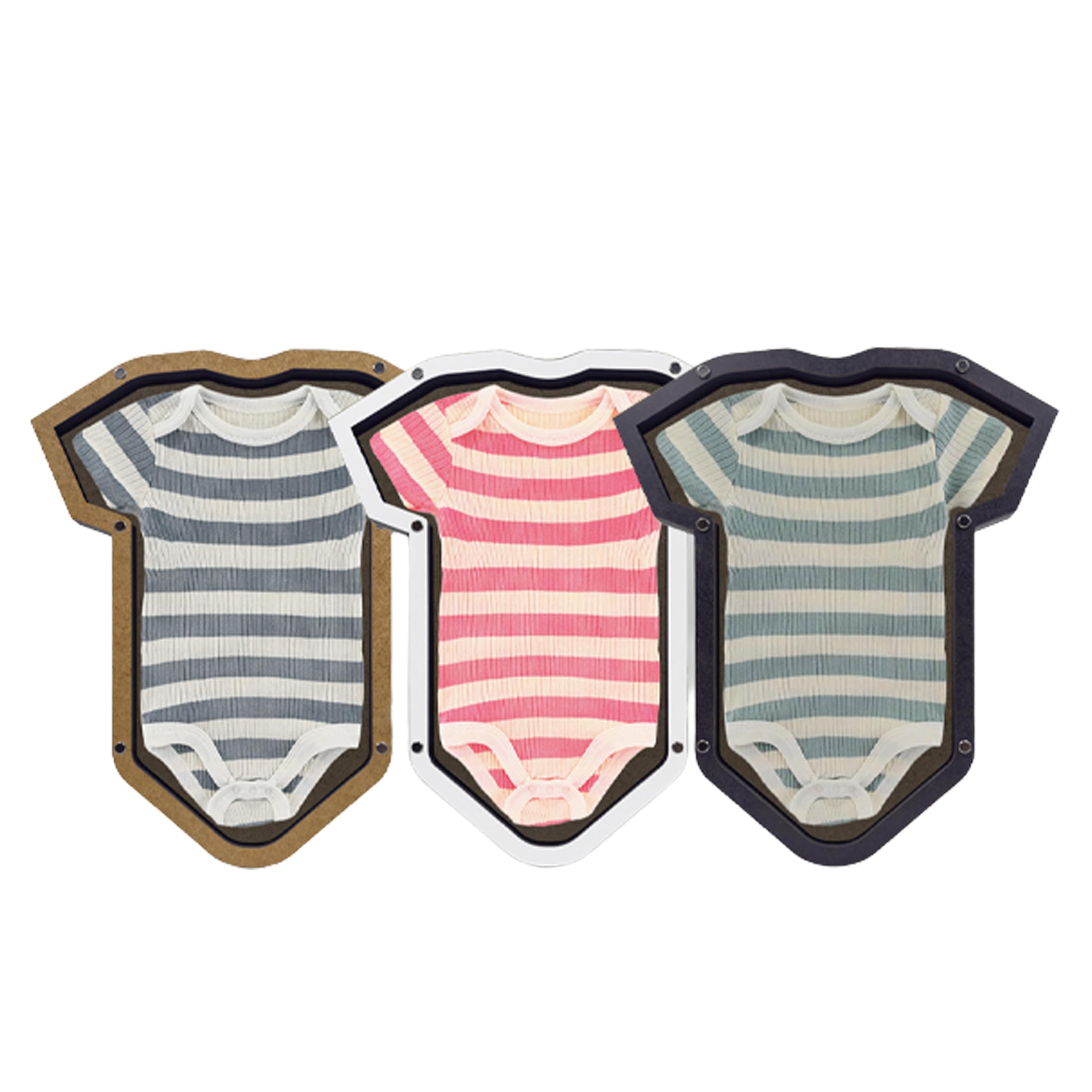 ShapeFrame Cadre photo pour body de bébé - Cadre en bois avec joint d'ombrage 3D et contours découpés - Cadre élégant pour premiers vêtements - Cadre souvenir durable avec support
