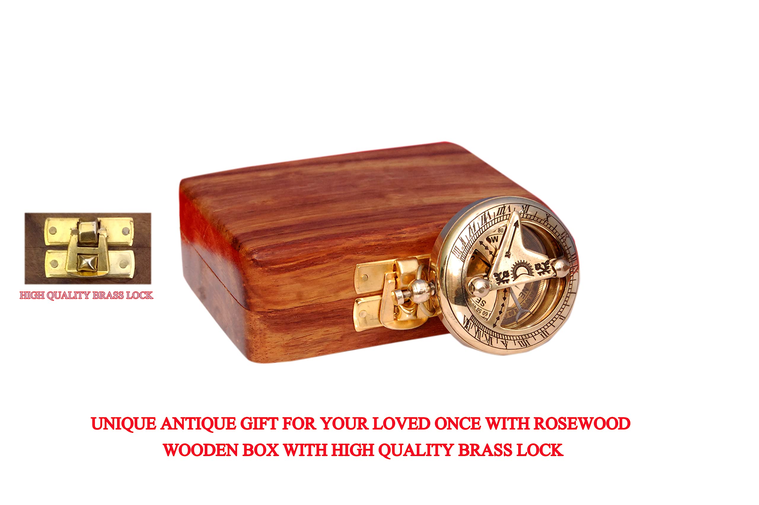 Brújula náutica de latón con caja de madera, reloj solar de latón antiguo y cobre para camping, senderismo, turismo, regalo grabado para él, reloj náutico, regalo de brújula