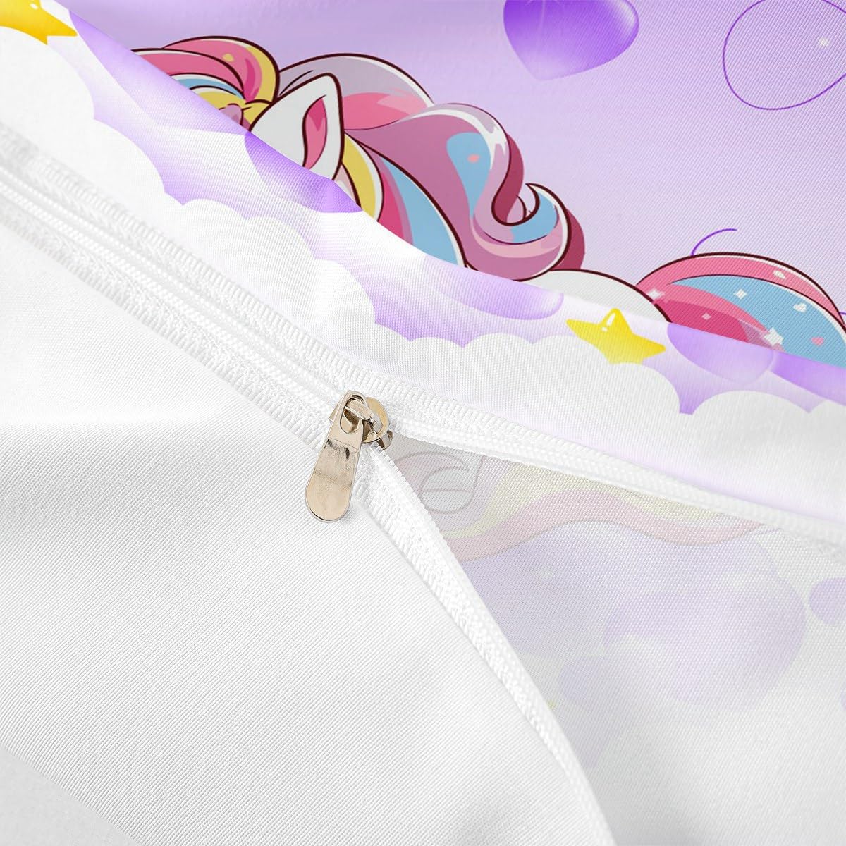 Juego de ropa de cama para niñas, diseño de unicornio, tamaño King, estampado de animales, juego de ropa de cama para mujer, unicornio mágico, juego de ropa de cama con diseño de corazón, morado, 3