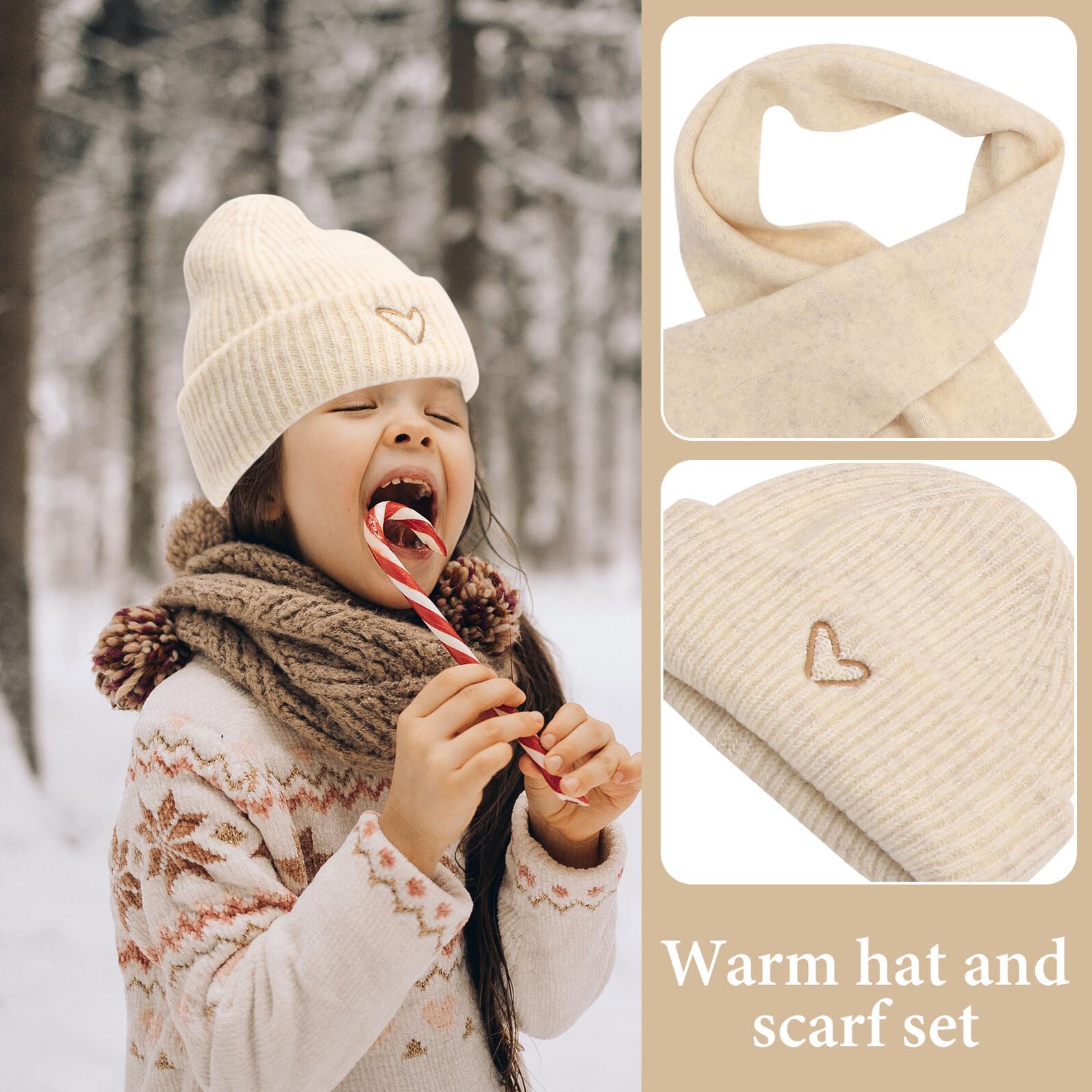 BESTYASH Cappello Caldo per Bambina con Sciarpa e Cuore Ricamato Invernale Decorativo Materiali Sicuri e Confortevoli