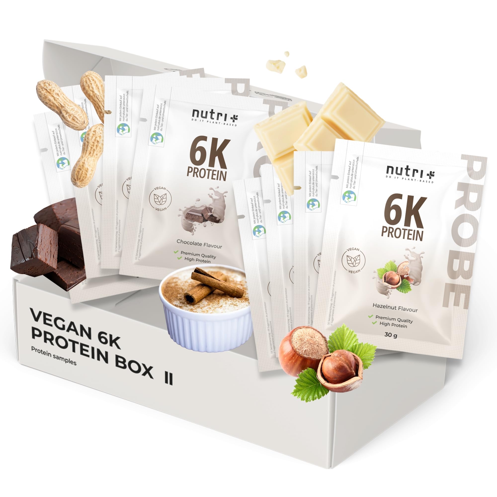 Nutri + Protein Proben Set (8x 30 g) - Proteinpulver Mix Probierpaket - 6k Eiweißpulver Probierset - Sample Mix Probierpack Eiweiß