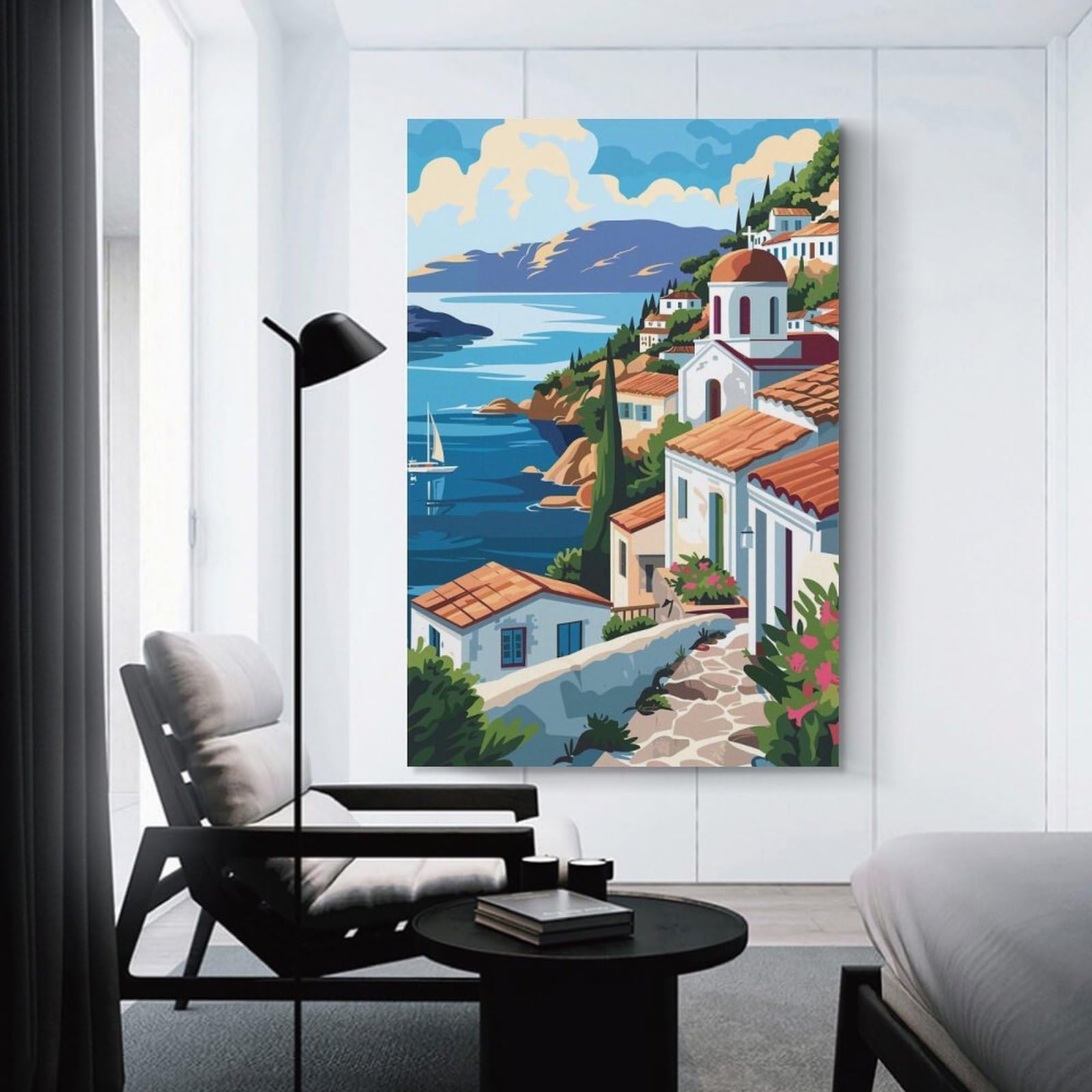 Junmoney Wall Art Print Greek Island Landscape, 24x36inch(60x90cm), for Bedrooms, Workspaces And Everyday Interiors, Stylish Home Artwork for Focal Walls