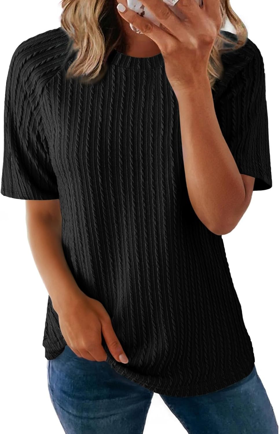 Dokotoo Women’s Tops Trendy Casual 2025 Crew Neck Lightweight Shirts Knit Tunic Basic T-Shirt