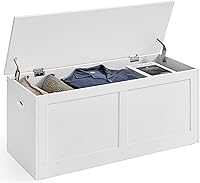 VASAGLE Cloud White Storage Bench Trunk with Safety Hinges, 300lb Capacity Farmhouse Style Shoe Bench 15.7x39.4x18.3in ULSB164W01