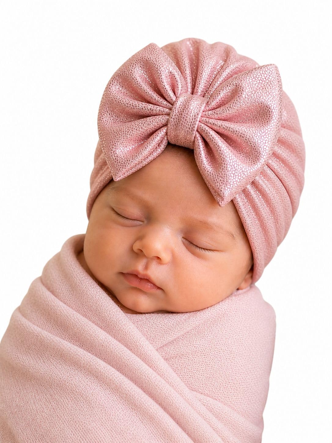 JIYU'S Baby Turban Bow Cap for Newborns Baby Girl Boy, Lovely Bow Caps for Babies, Soft Warm Baby Cap 0-3 Month, Stretchy Turban Cap for Baby Girl, Infant Baby Hat for Newborns Shower Gift Pink-image-39