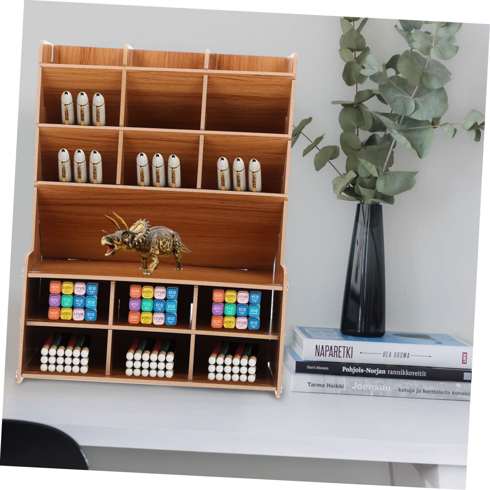Holibanna Portalápices Creativo de Madera Diseño Simple y Limpio, Caja Organizadora Fácil de Limpiar para Escritorio y Almacenamiento de Papelería en Oficina