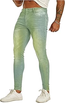 FIILIMERMen's Super Skinny Stretch Tapered Leg Slim Fit Ripped Distressed Jeans