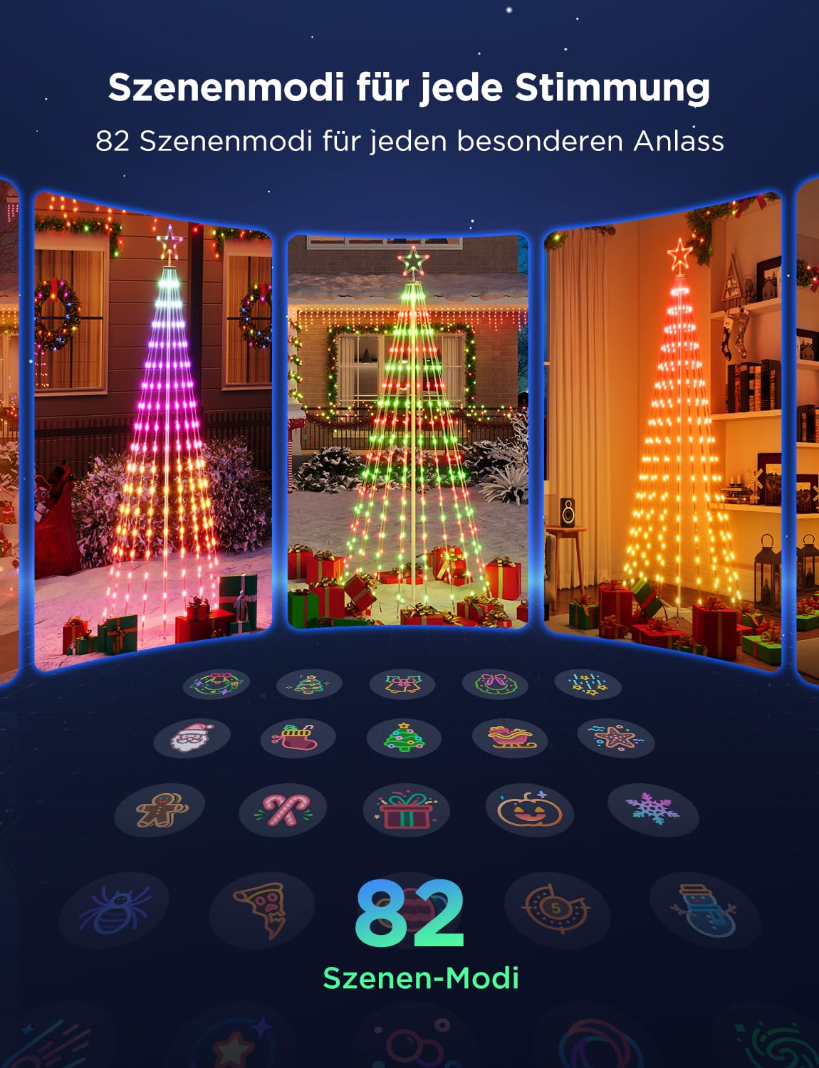 Govee Christmas Cone Tree Lights, 1,82m 316 LEDs RGBIC-Lichterkette mit Intelligenter App-Steuerung, 82+ Szenenmodi, IP67-Wasserdichte Weihnachtsbaum Kegelform für Halloween und Weihnachten, Schwarz | Intelligente App-Steuerung, 82+ Szenenmodi, IP67-Wasse