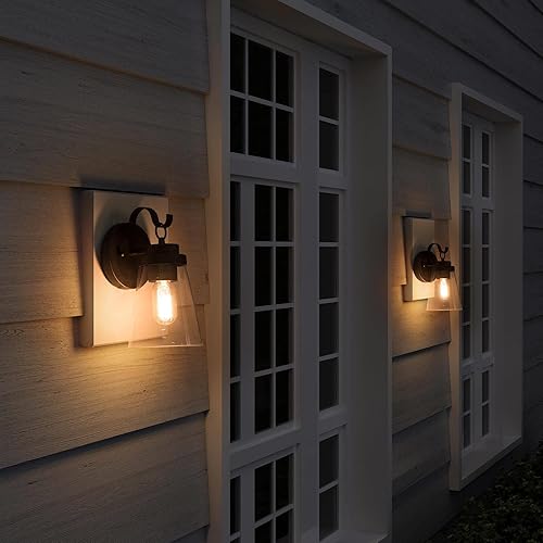 Miniatura 2 de Paquete de 2 lámparas de pared para exteriores, apliques de pared exterior de granja con vidrio transparente, linternas modernas impermeables para