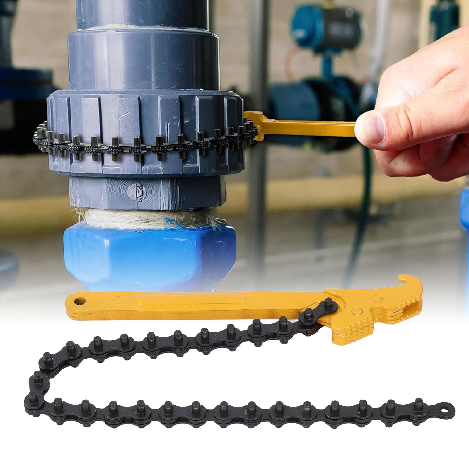 ViaGasaFamido Chiave a Catena Regolabile per Carichi Pesanti, Catena Lunga 460 Mm per Tubi e Filtri Fino a 120 Mm, Acciaio Legato, Idraulici, Impugnatura Arancione Brillante, Ampia Gamma di