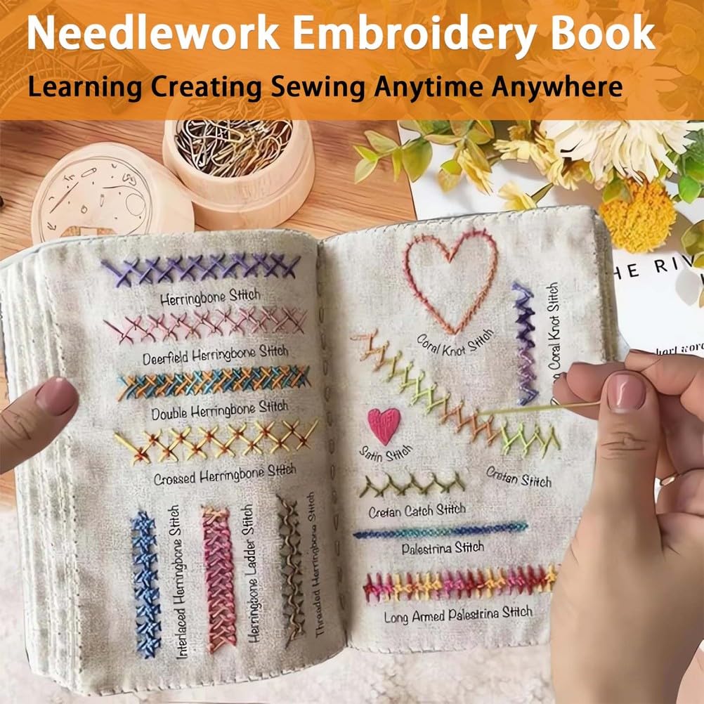Libro De Bordado para Principiantes, Kit Practica Costura, Kit De Libro De Bordado DIY, Libro De Bordado Y Kit De Costura PortáTil, con Tutorial Y 106 Patrones