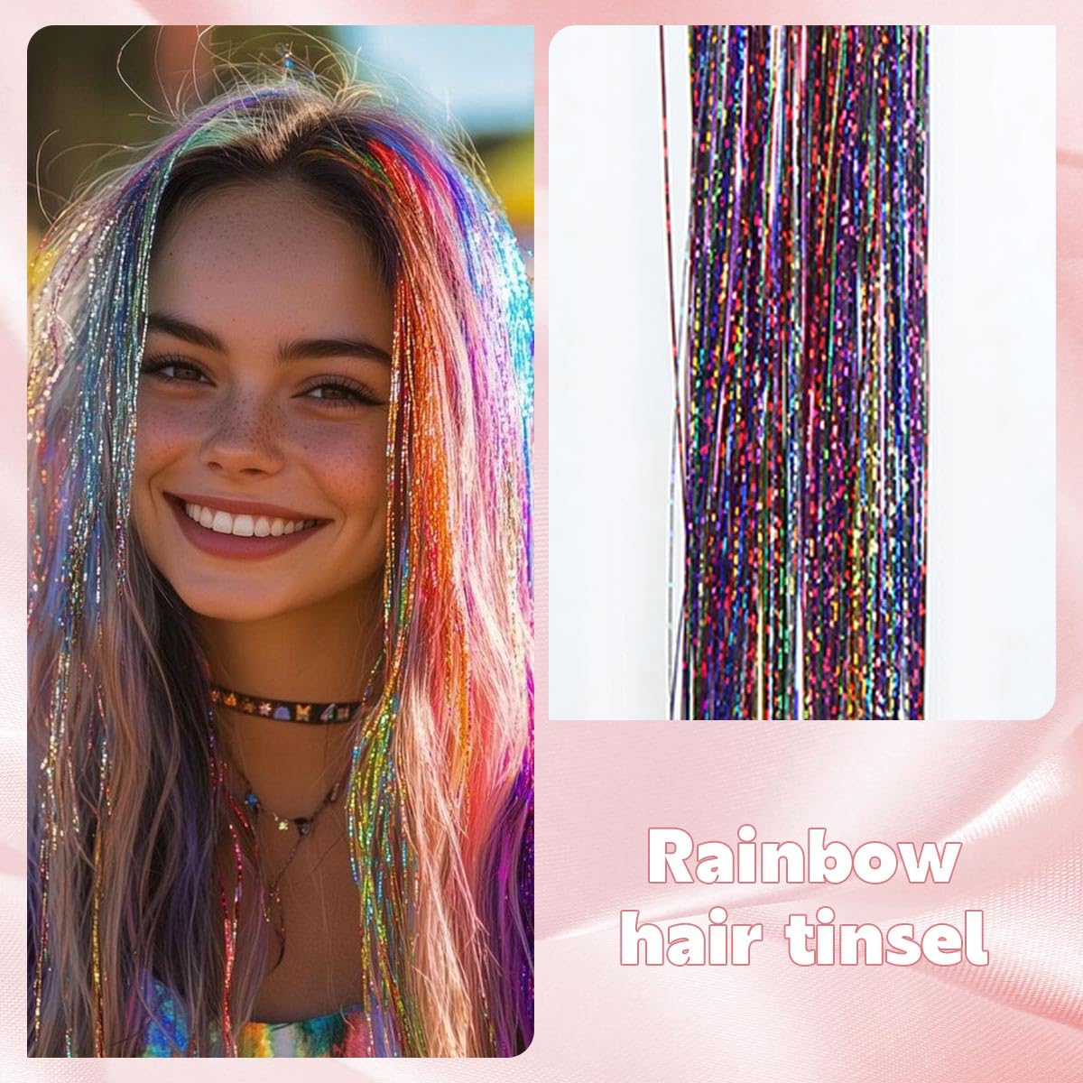 Rainbow Hair Tinsel Kit 10 Packs Fairy Tinsel Hair Extensions image 2