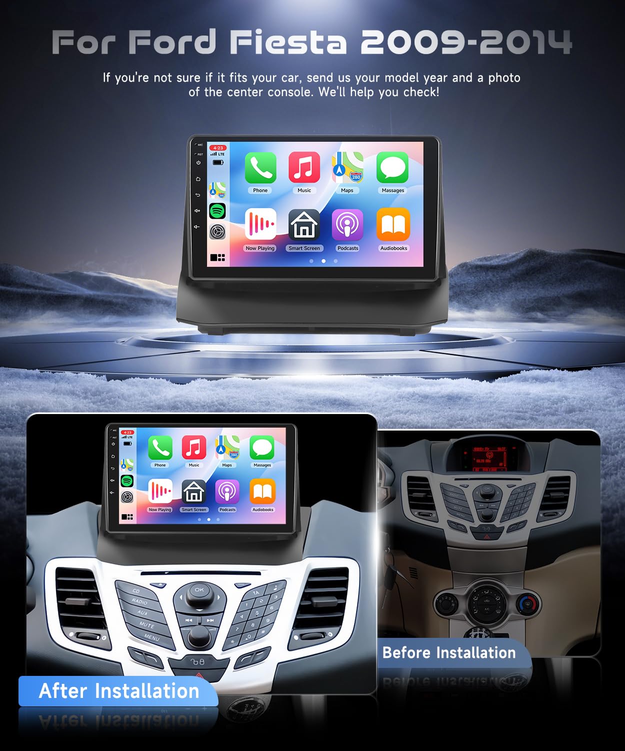 VECHTEL 4G+64G Autoradio Android 15 per Ford Fiesta 2009-2014, 9 Pollici HD Schermo Tactile Stereo Auto co Carplay Android Auto senza Fili GPS Wi-Fi 2USB Bluetooth 5.0 Radio FM RDS EQ Retrocamera