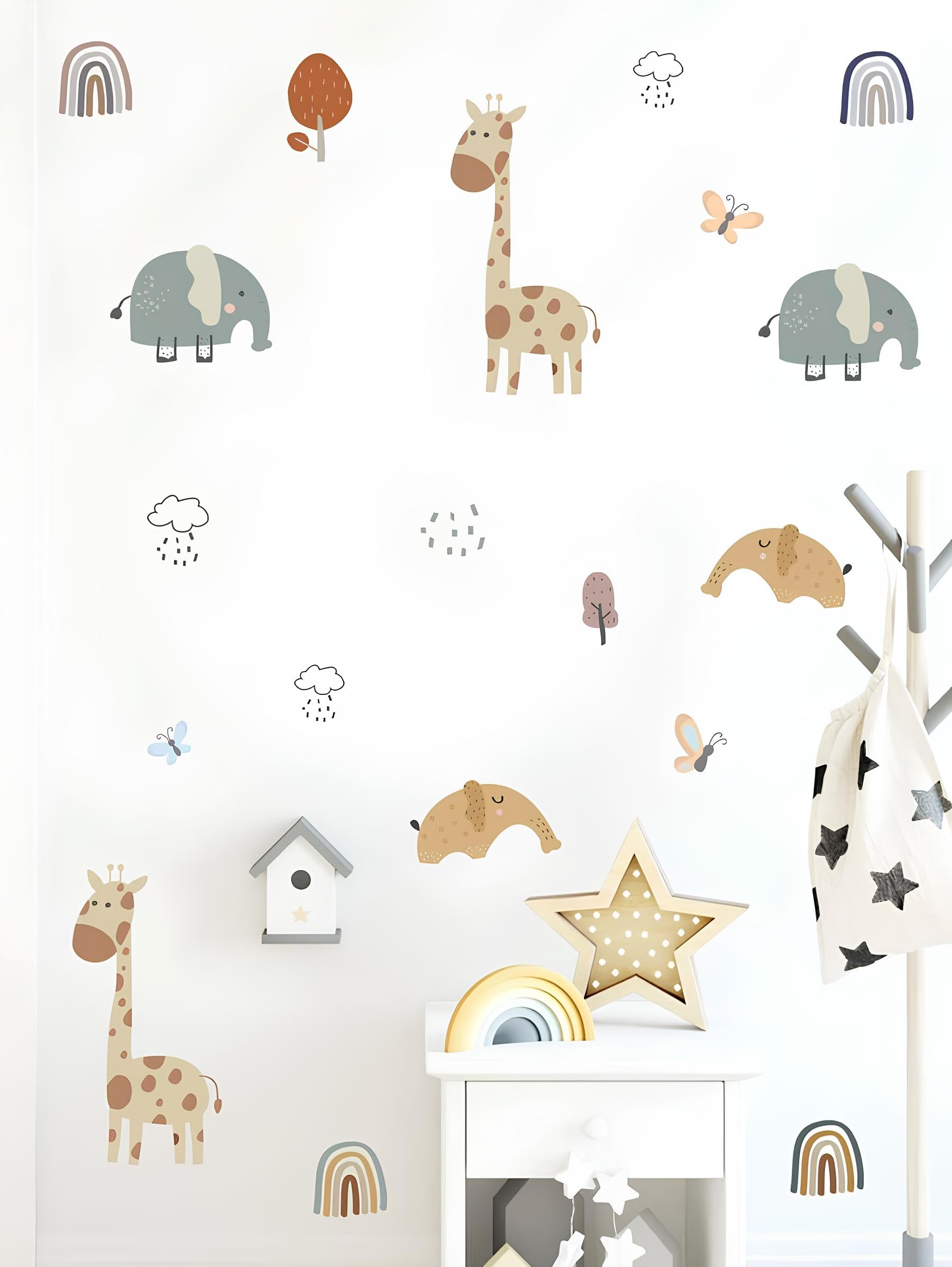 Set de 19 Pegatinas Infantiles de Vinilo Adhesivo - Animales y Mariposas Decorativas - Decoracion habitacion infantil - Decoracion Habitacion Bebe - Vinilo Adhesivo Pared