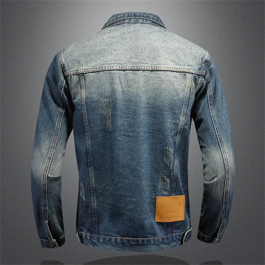 Męska wiosenna modna sprana kurtka motocyklowa dżinsowa High-Streetwear Denim Coats