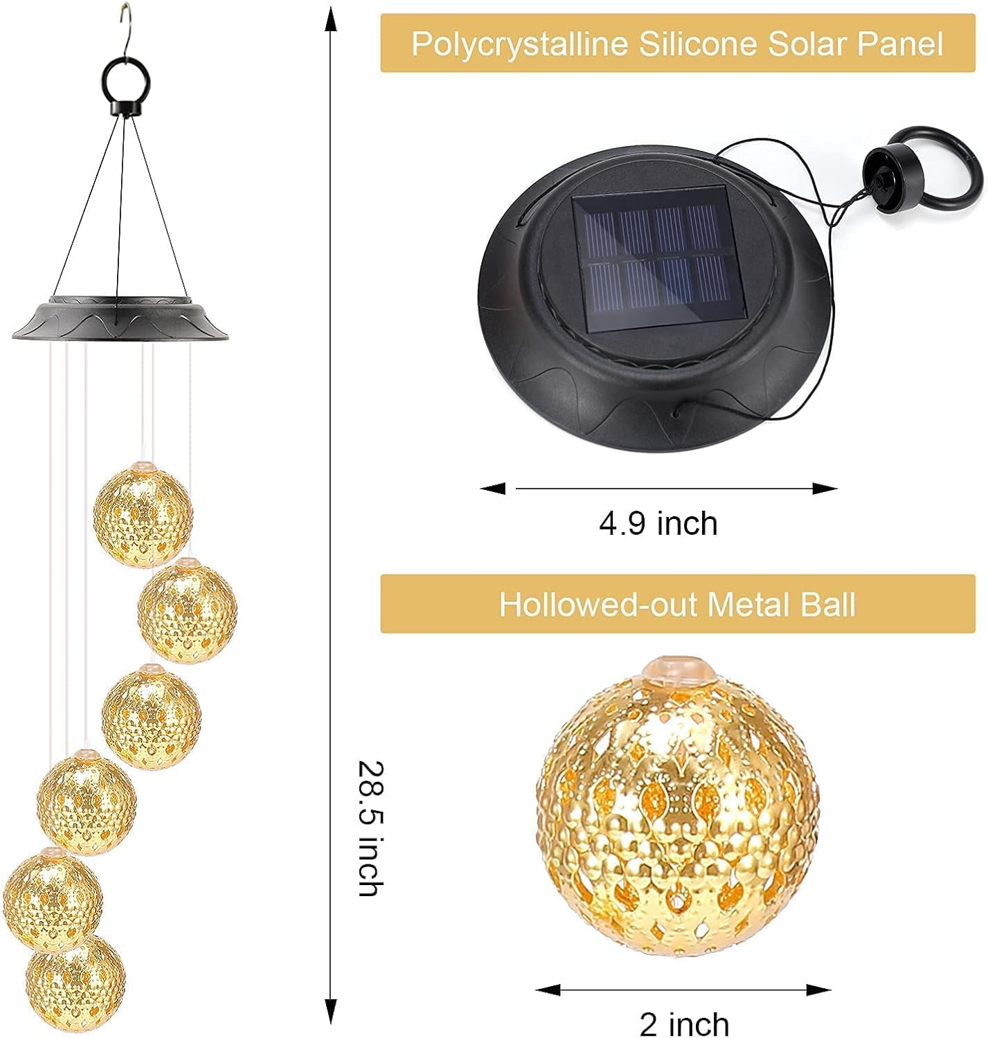 Solar Wind Chimes,LED Color-Changing Wind Chimes for Outside, Gold+Silver Hollow Metal Hanging Wind Chime for Yard/Garden/Balcony/Home Decor, Gifts for Mom Grandma Women by HEGUD