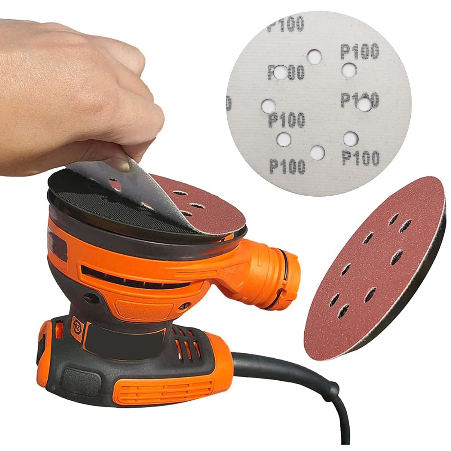 LYFJXX Sanding Disc 5 Inch 100 Grit, 8 Hole Hook and Loop Sandpaper, Aluminum Oxide Abrasive Sanding Discs Set for Random Disc Sanders, 40pack - - 