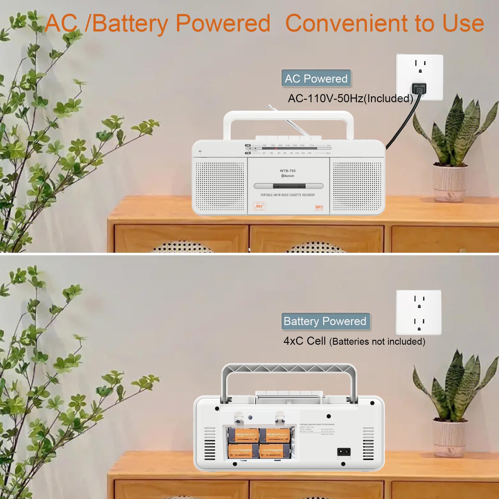 WISCENT Reproductor de Cassette con Radio estéreo USB/Bluetooth/Am/FM, convertidor de Casete a MP3, Altavoz Grande, Conector para Auriculares (Blanco Reproductor de Cassette)